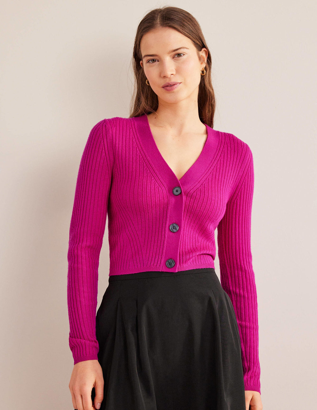 Merino Cropped RIb Cardigan-Rose Violet-1