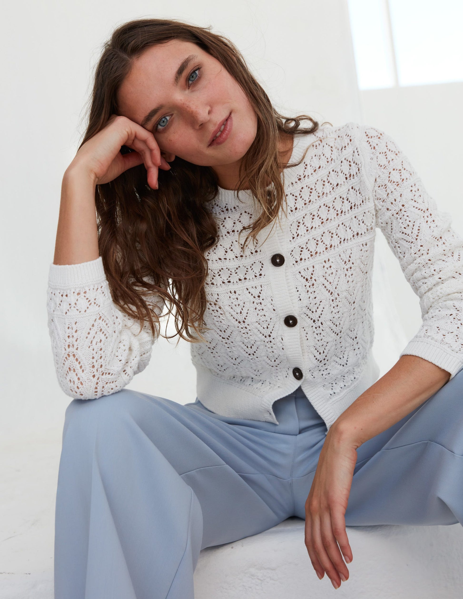 Pointelle Cotton Cardigan-Warm Ivory-5