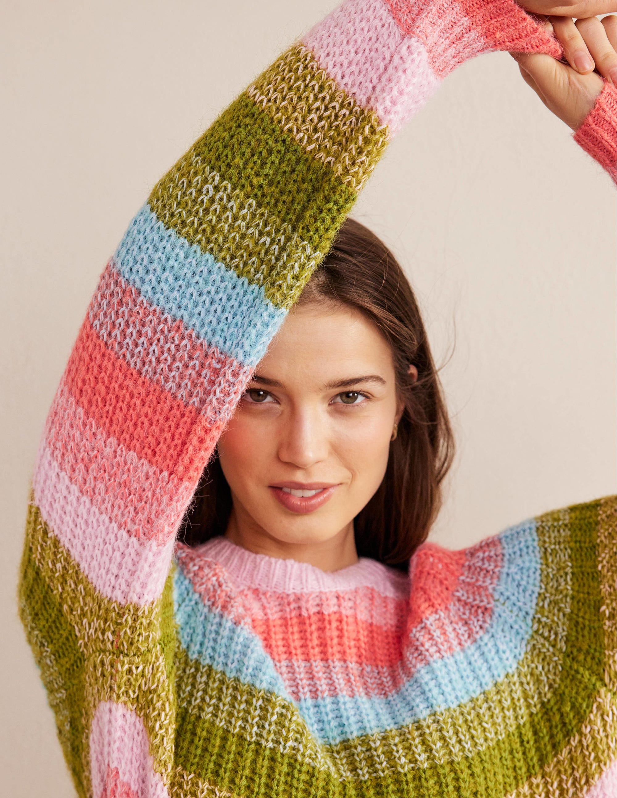 Fluffy Ribbed Raglan Sweater-Rainbow Stripe - Image 2