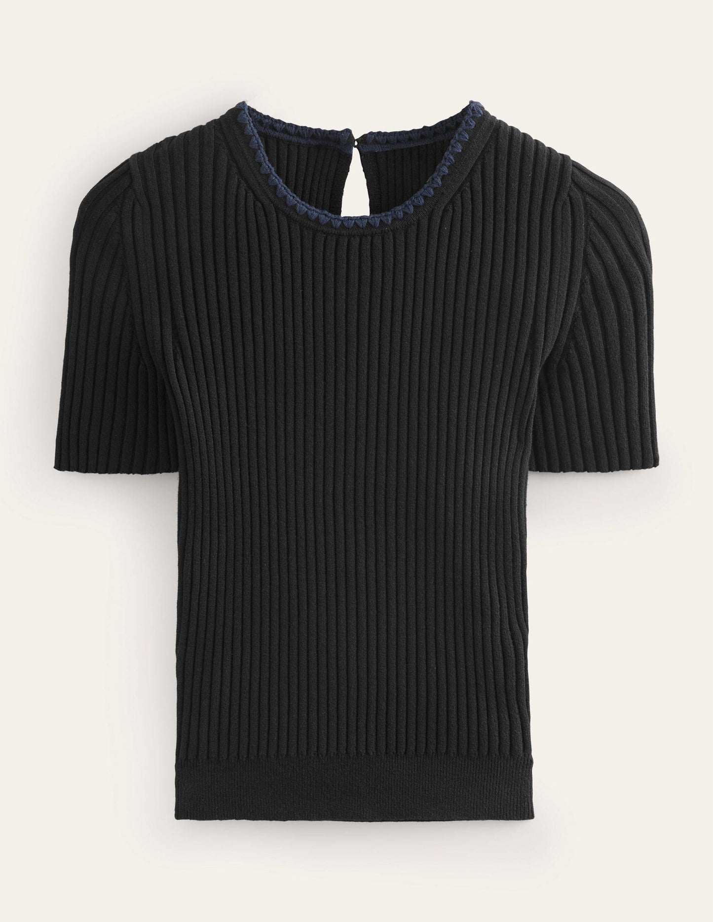 Crochet-Trim Knitted T-Shirt-Black