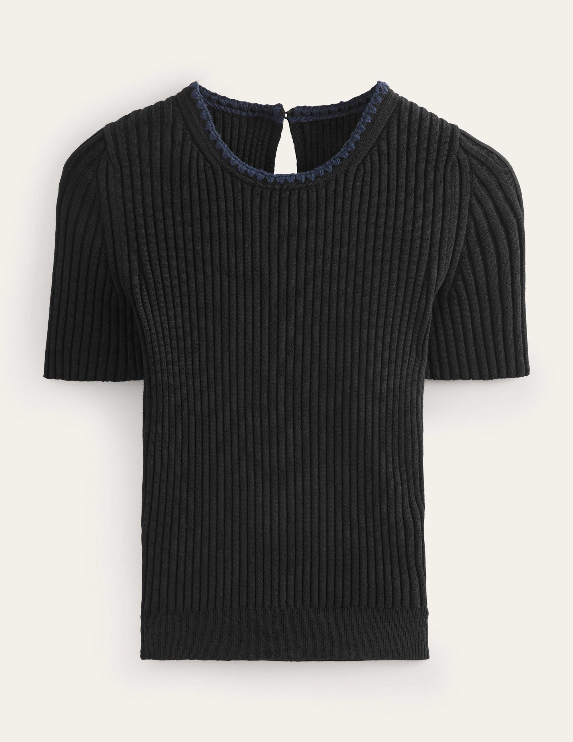 Crochet-Trim Knitted T-Shirt-Black - Image 5