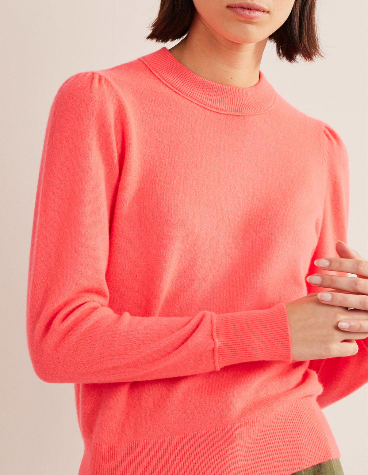 Cashmere Puff Shoulder Sweater-Bright Watermelon-2