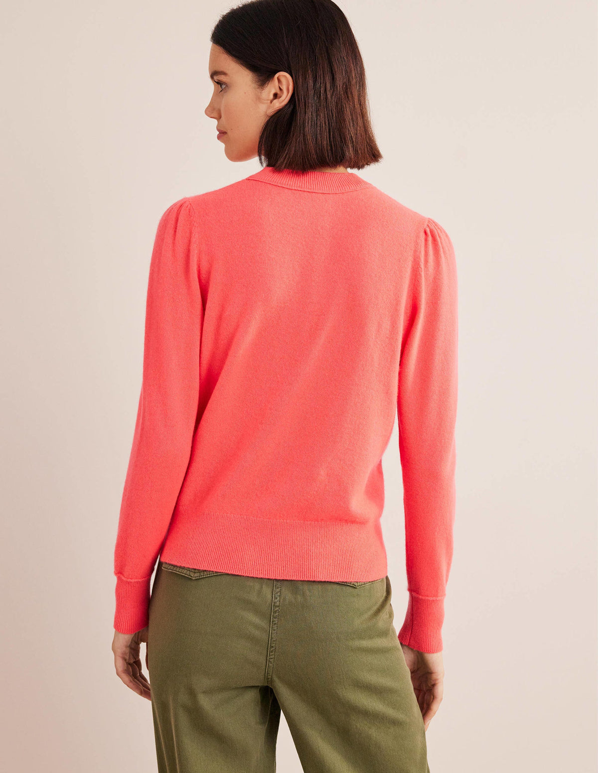 Cashmere Puff Shoulder Sweater-Bright Watermelon - Image 3