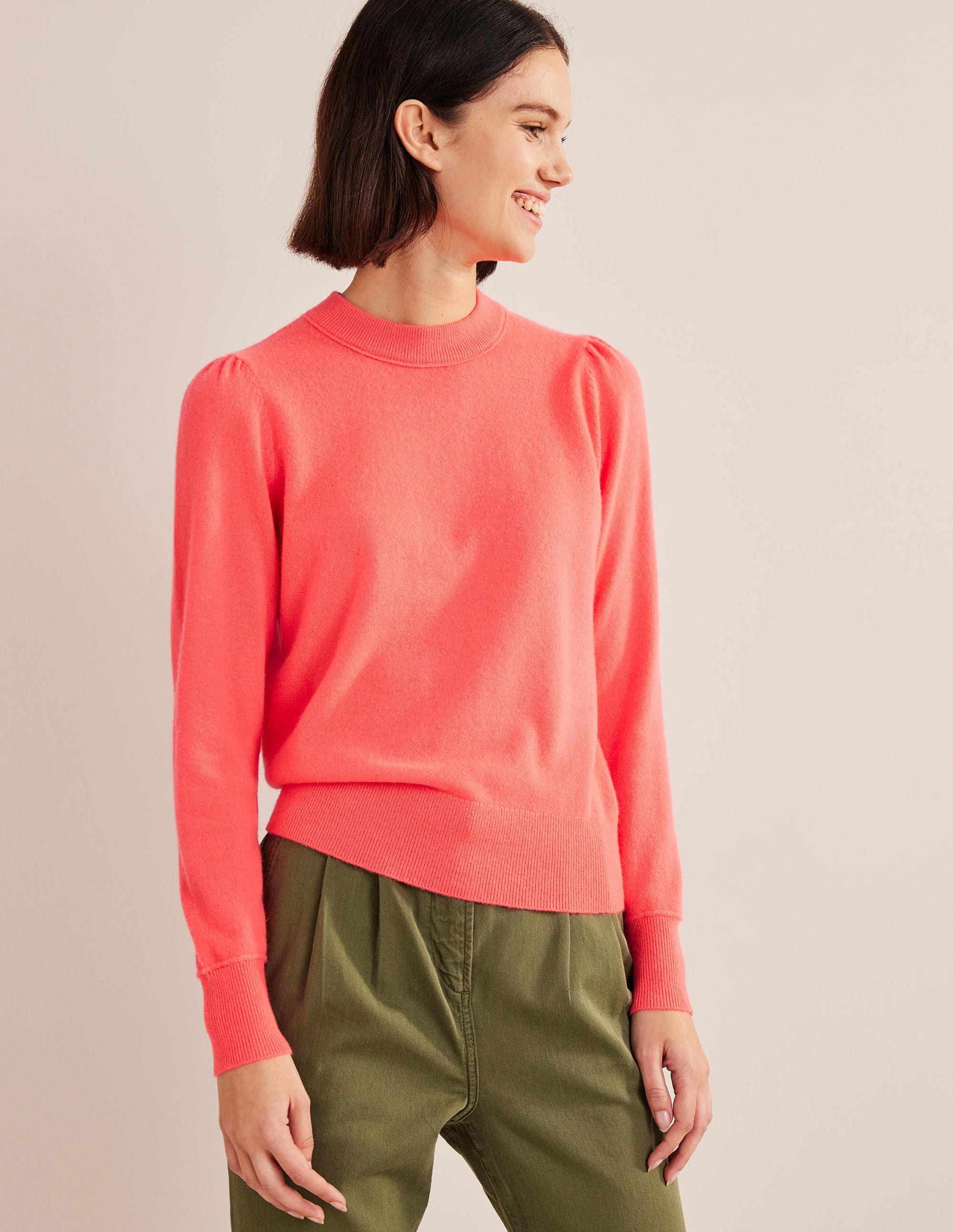 Cashmere Puff Shoulder Sweater-Bright Watermelon - Image 4