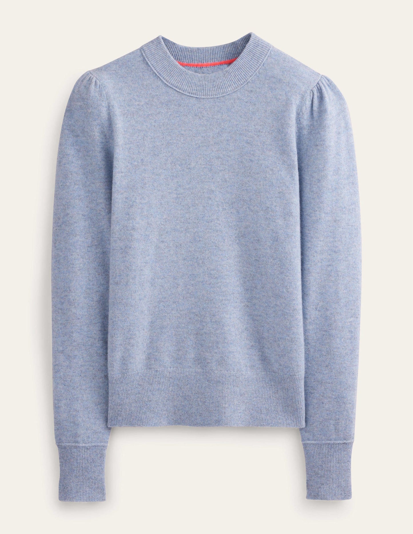 Cashmere Puff Shoulder Sweater-Blue Melange