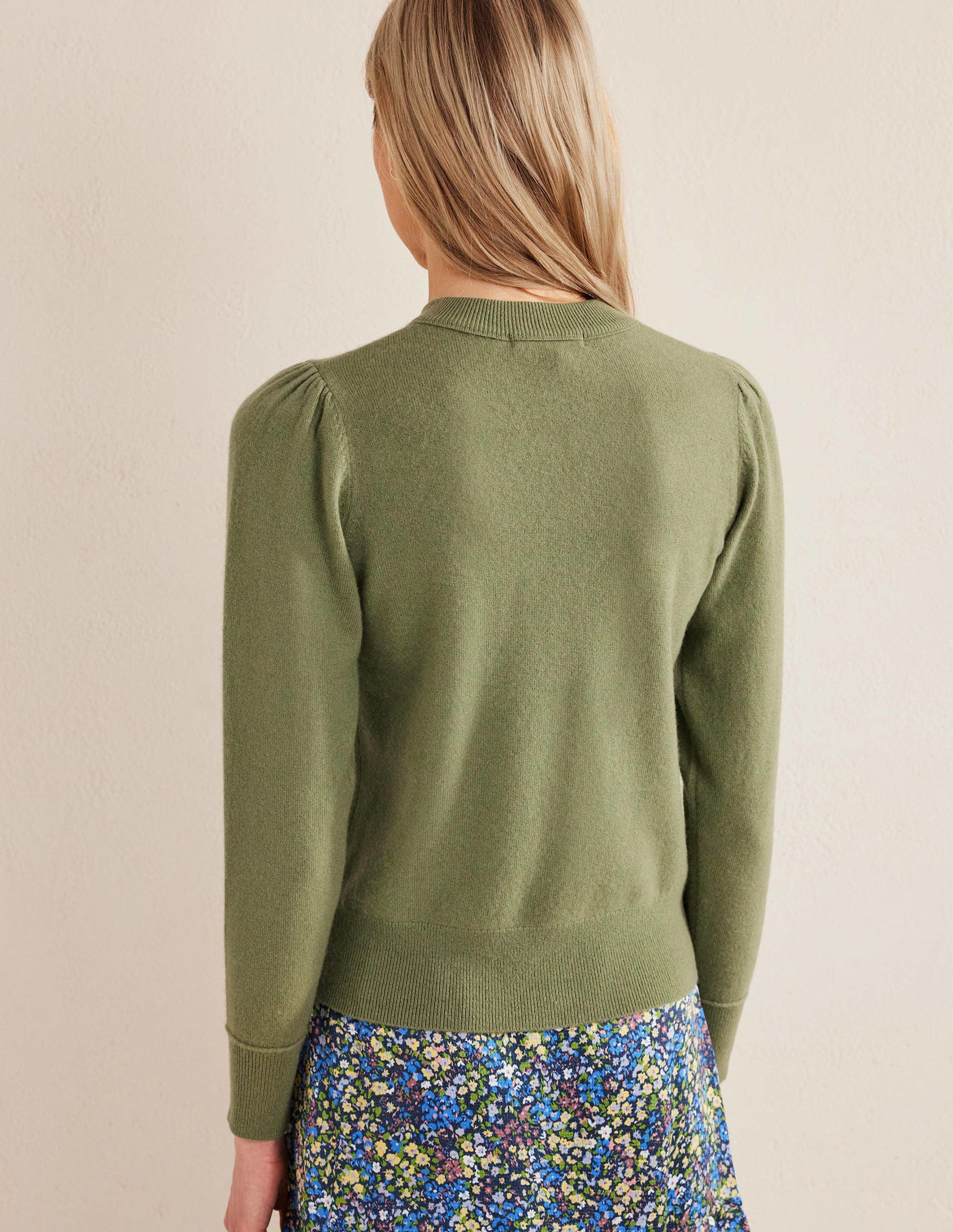 Cashmere Puff Shoulder Sweater-Stone Green-3