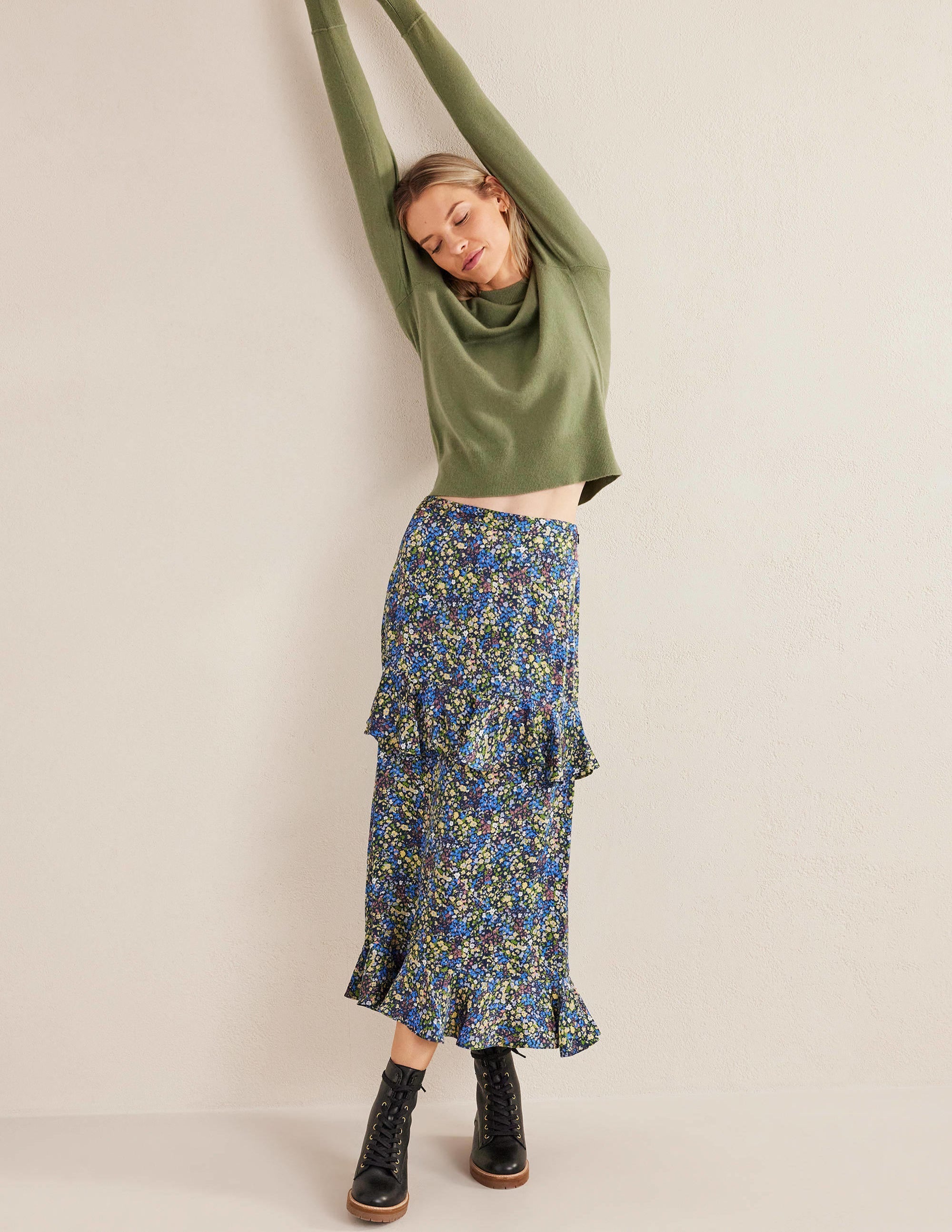 Cashmere Puff Shoulder Sweater-Stone Green - Image 4
