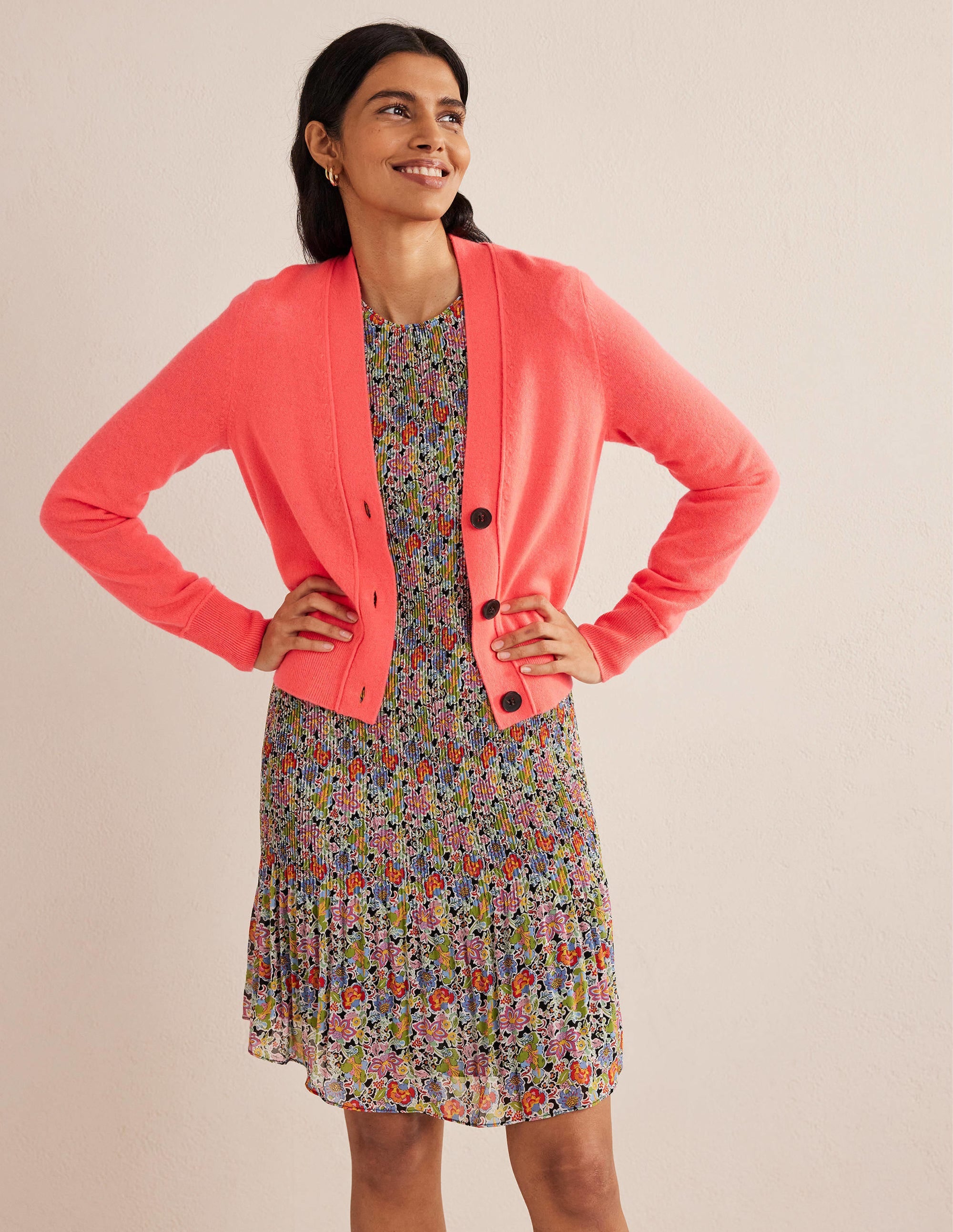 Cashmere V-neck Cardigan-Bright Watermelon - Image 3