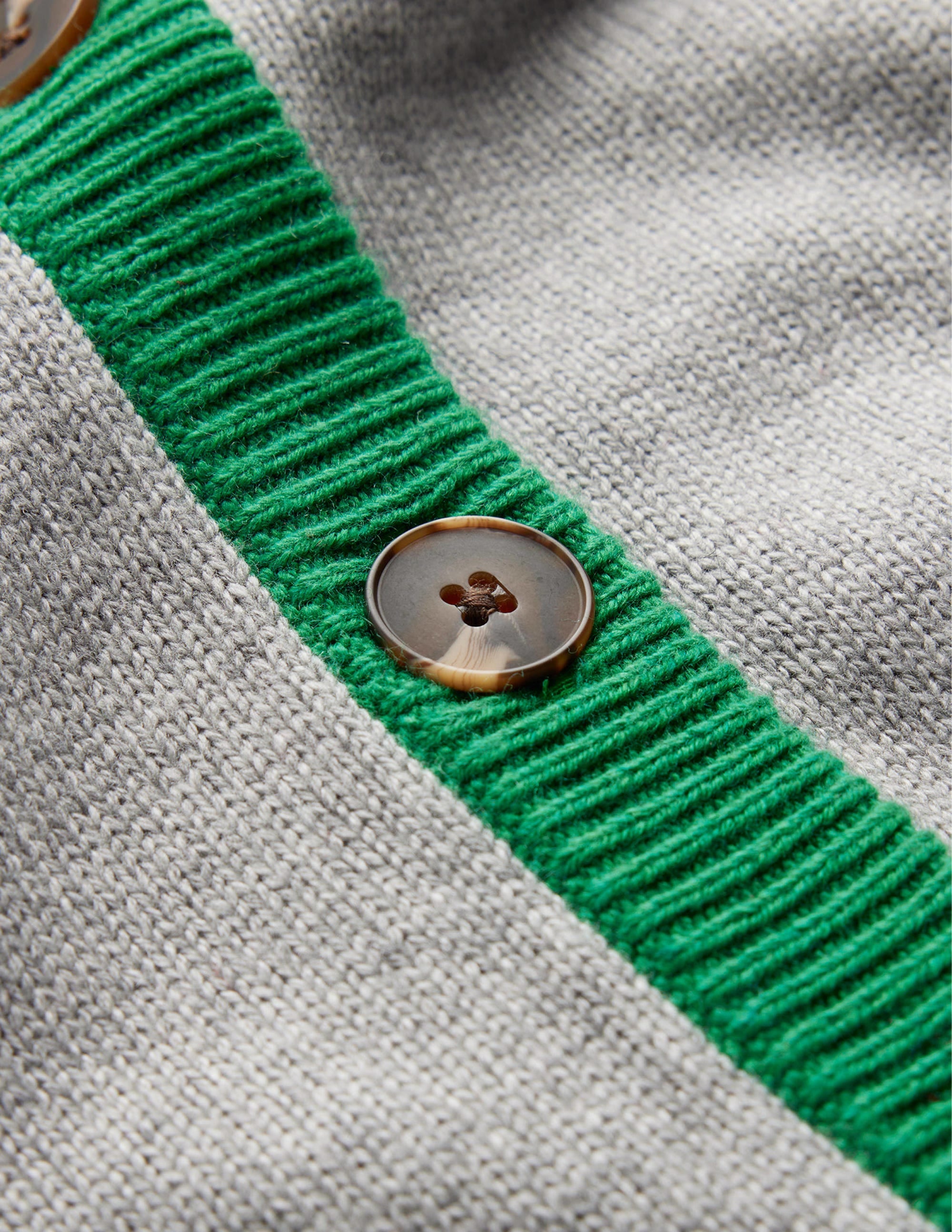 Alma Contrast Trim Cardigan-Grey Melange, Rich Emerald - Image 6