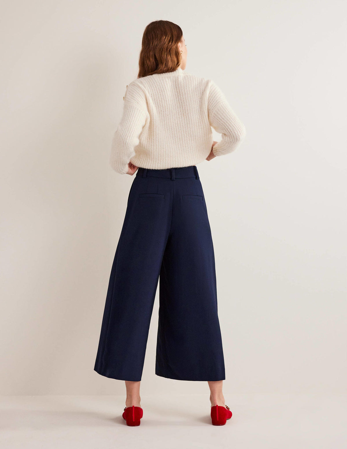Wide Leg Fluid Culottes-Navy-3