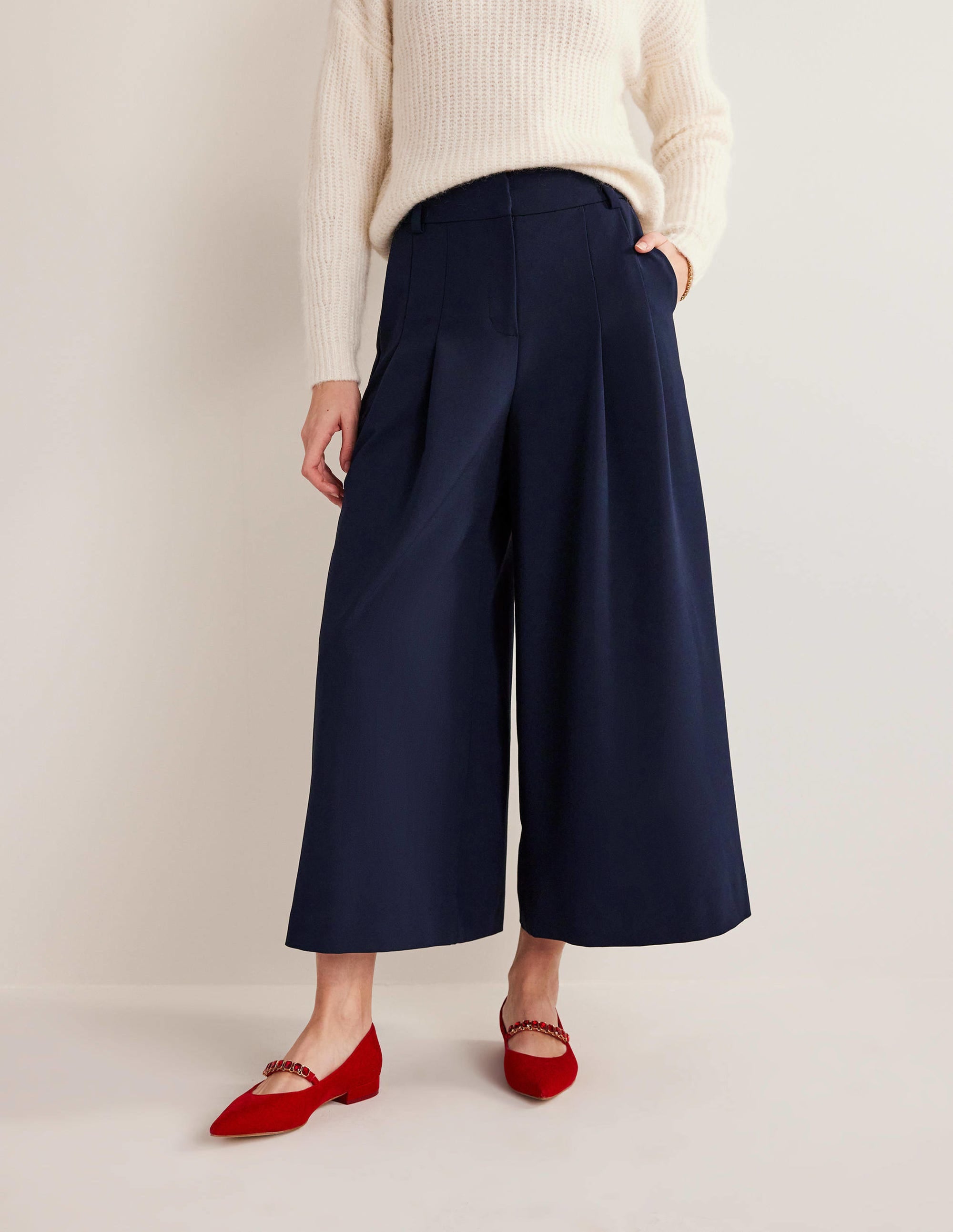 Wide Leg Fluid Culottes-Navy - Image 4