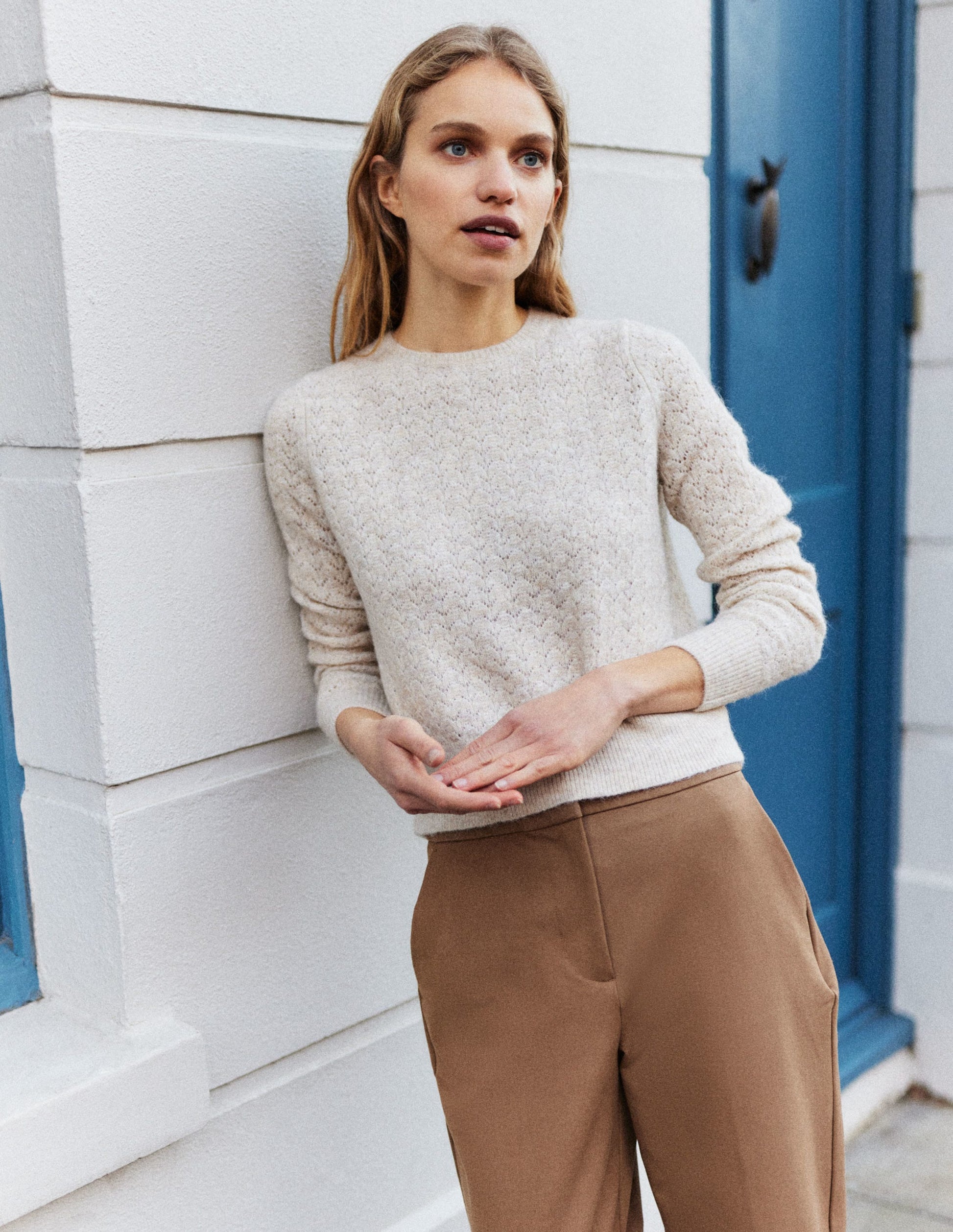 Bi-Stretch Straight Pants-Caramel Cream-6