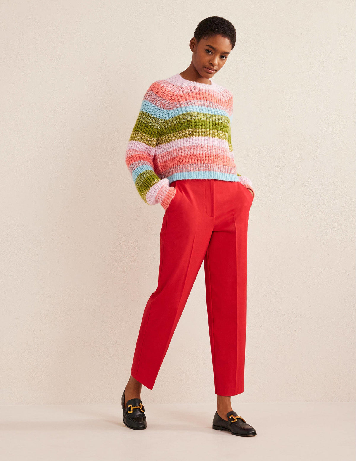 Bi-Stretch Straight Pants-Camellia-1