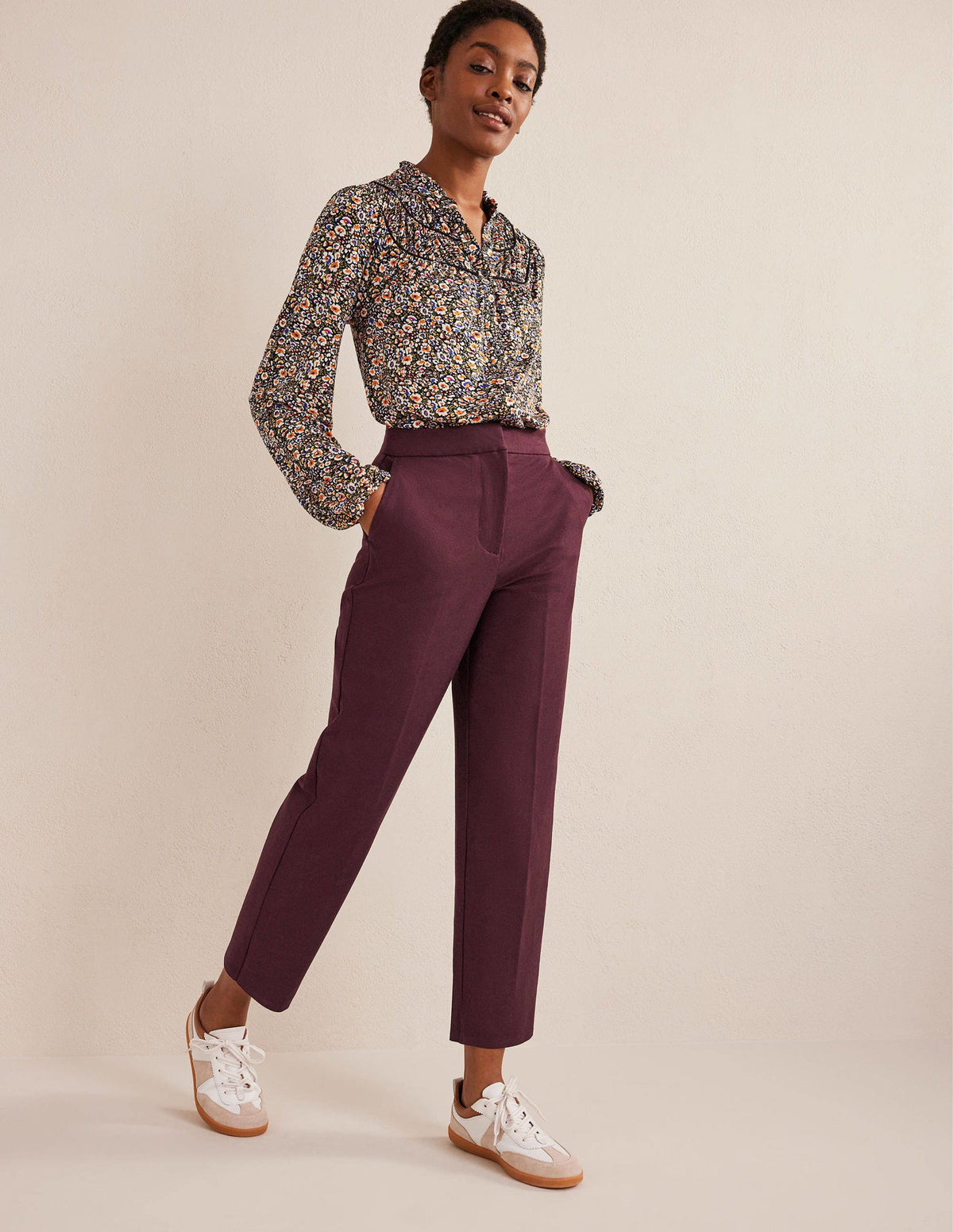 Bi-Stretch Straight Pants-Marroon - Image 1