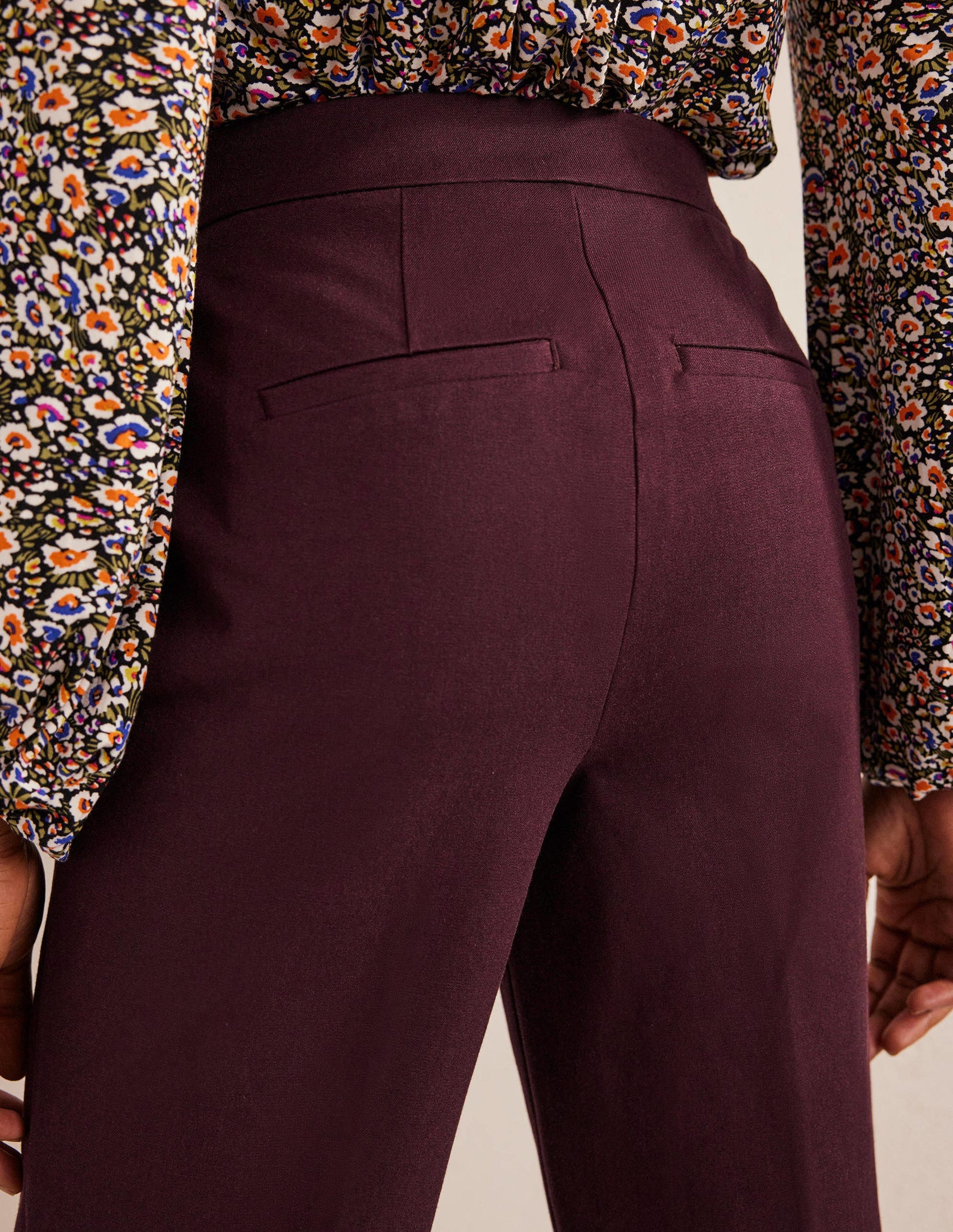 Bi-Stretch Straight Pants-Marroon-4