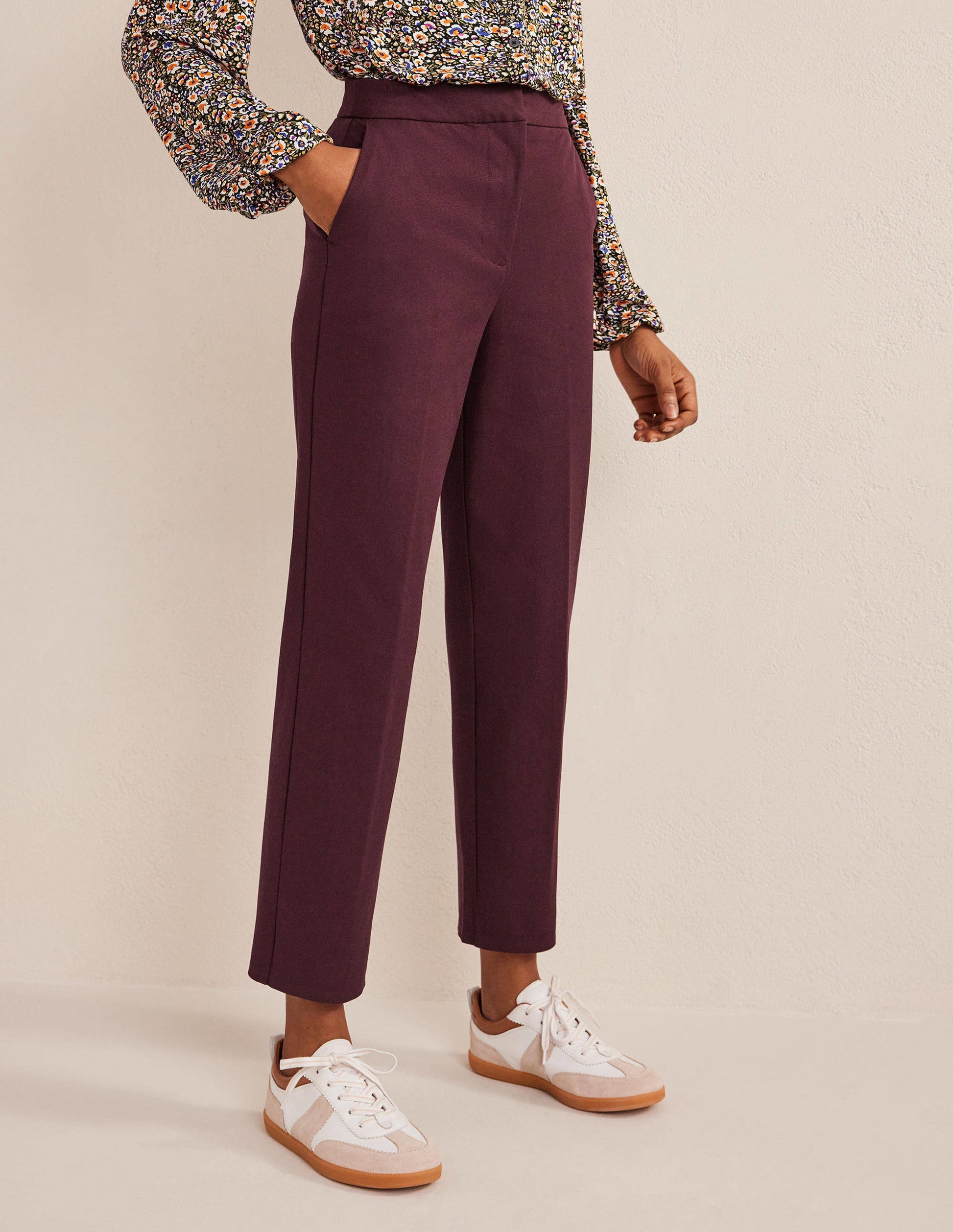 Bi-Stretch Straight Pants-Marroon-5