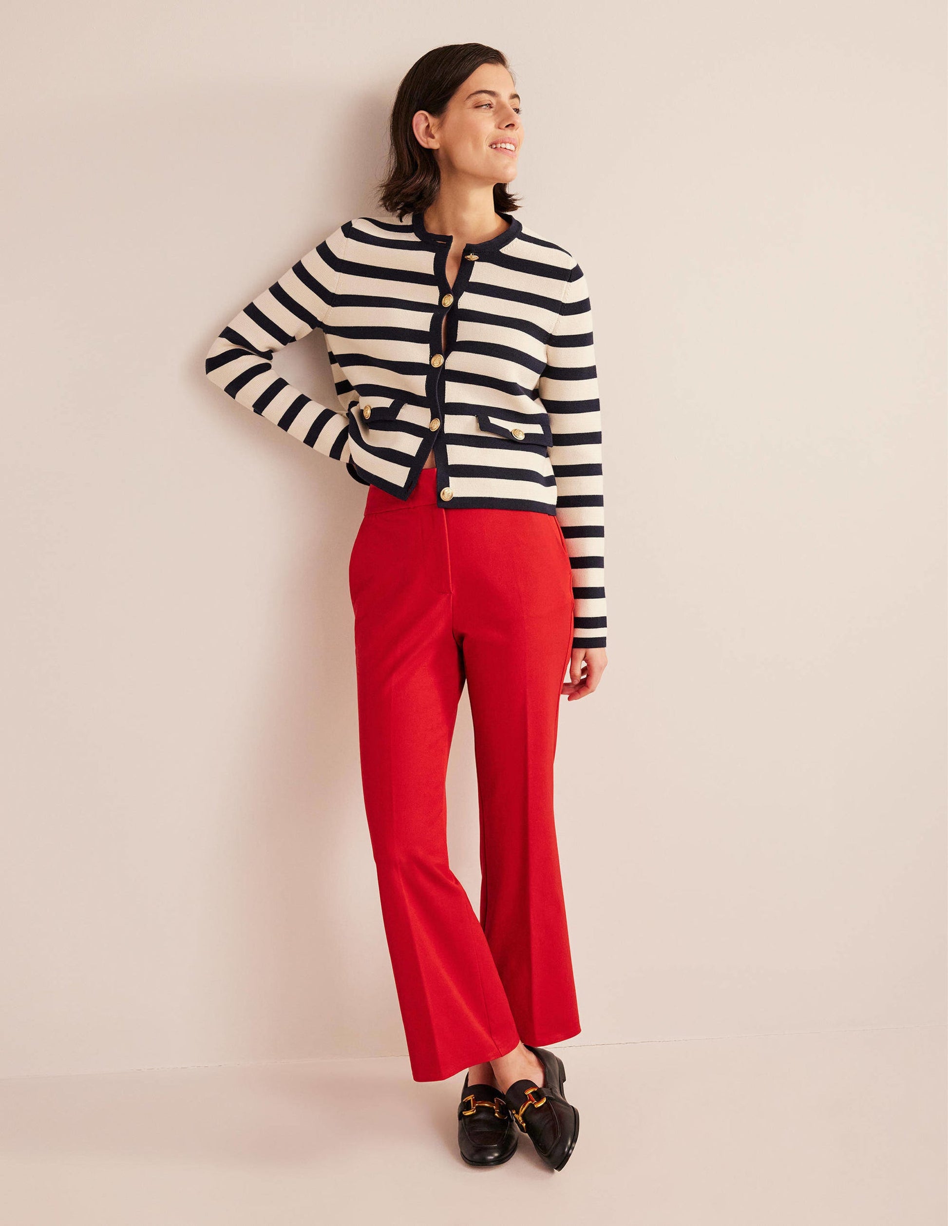 Bi-Stretch Crop Flare Pants-Pillarbox Red-1