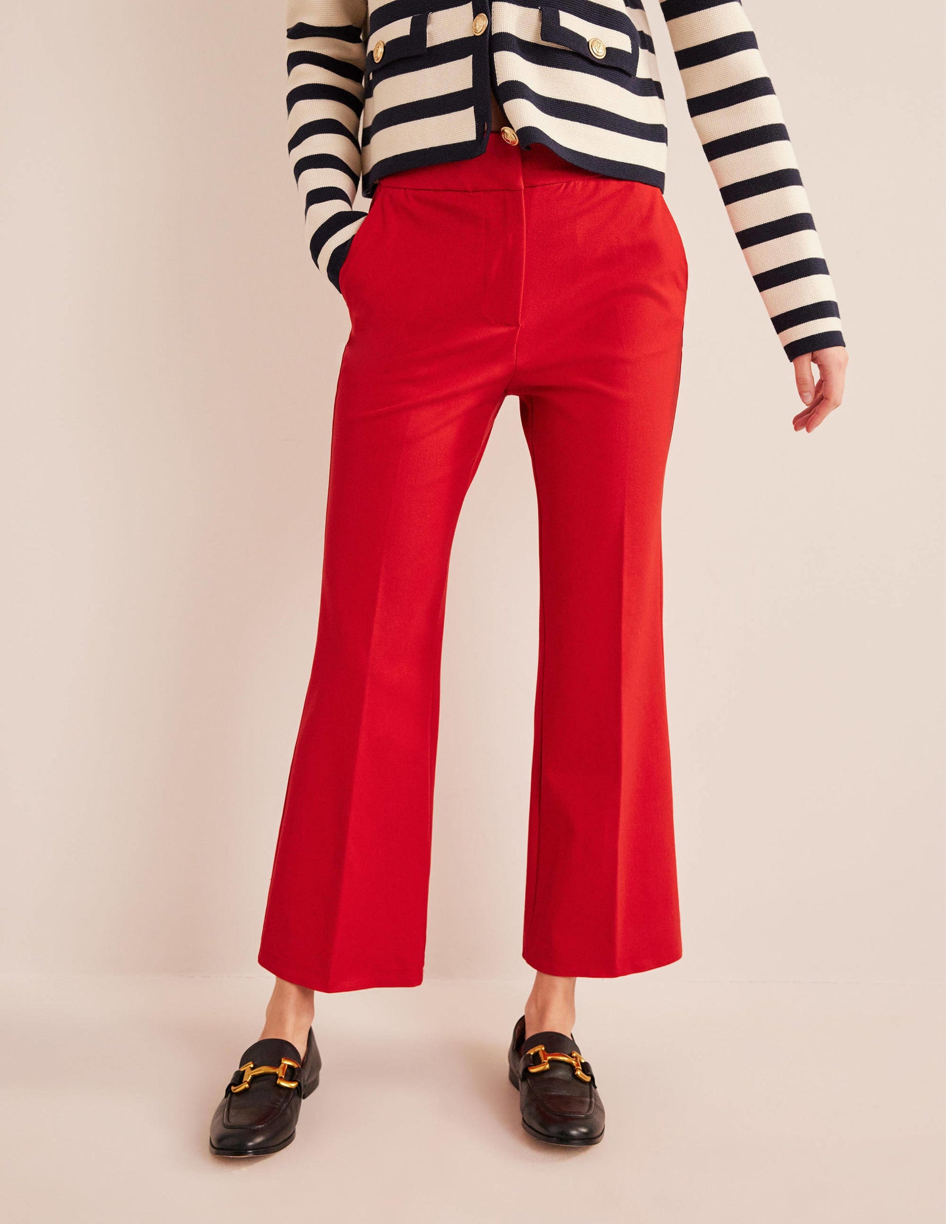 Bi-Stretch Crop Flare Pants-Pillarbox Red-4