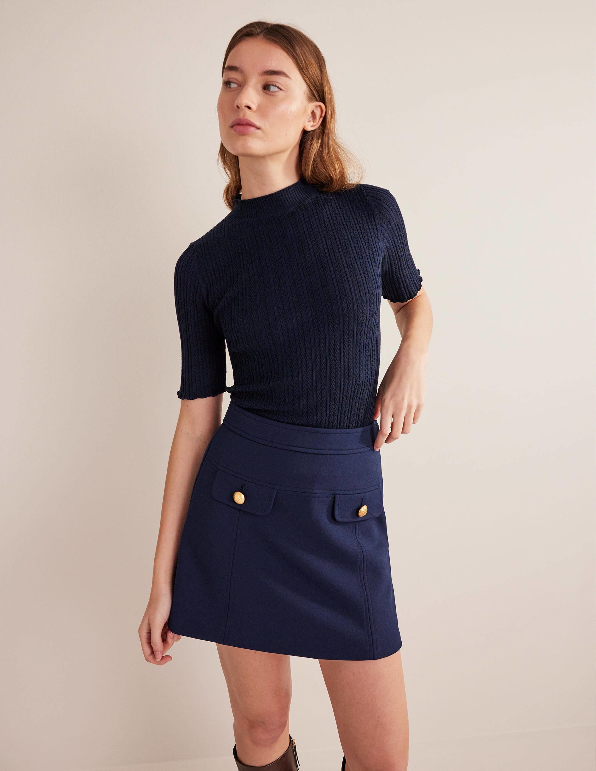 Tailored A-line Mini Skirt-Navy - Image 1