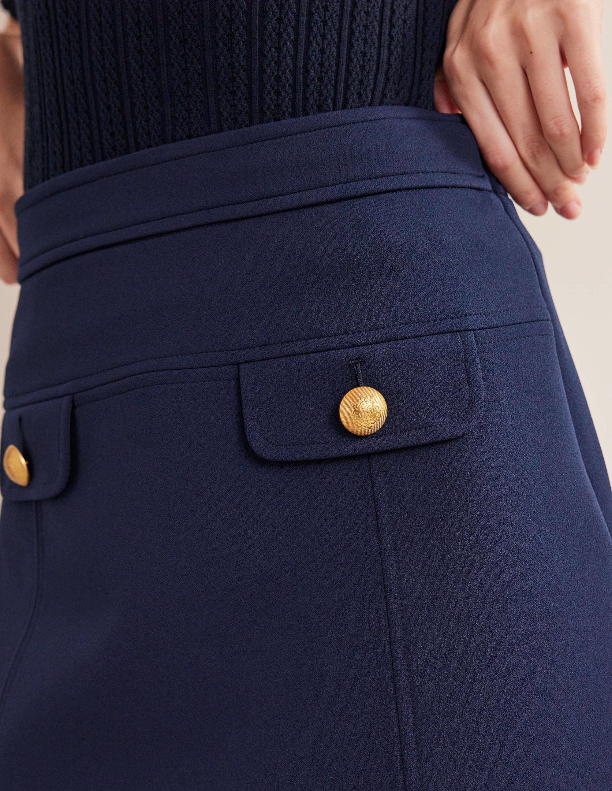 Tailored A-line Mini Skirt-Navy - Image 2