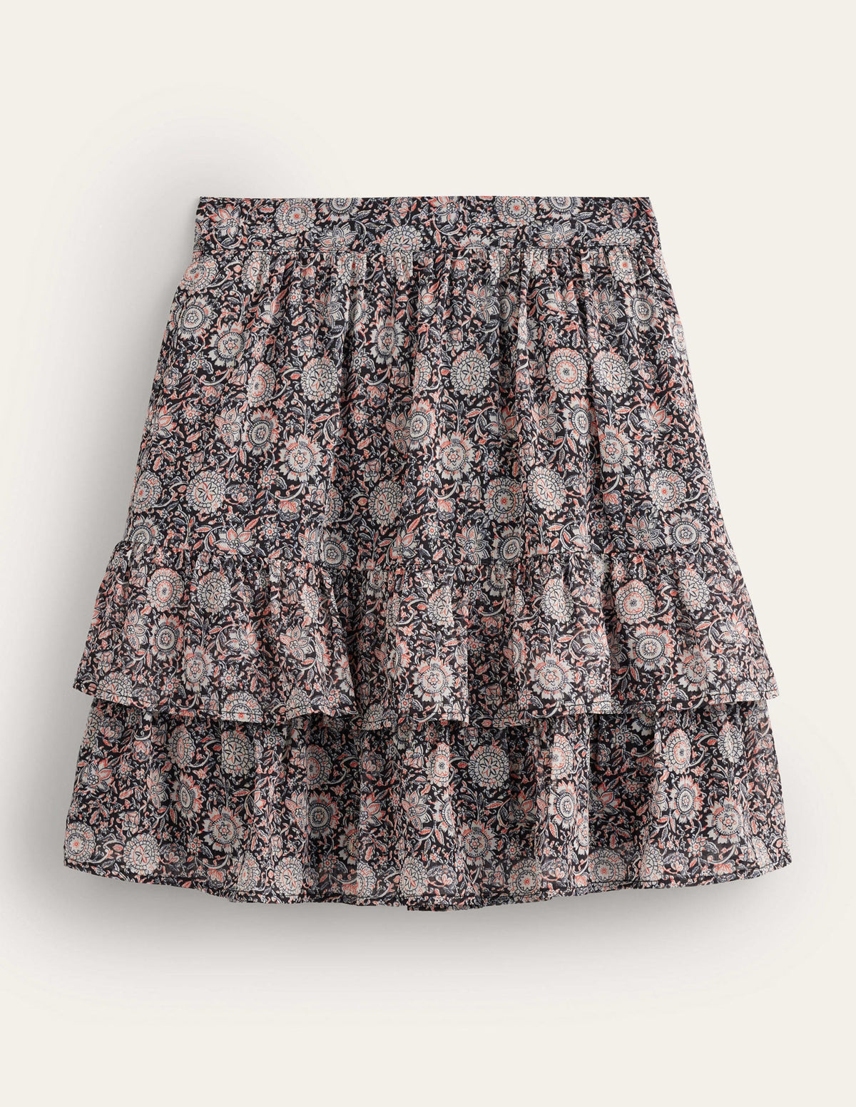 Ruffle Mini Skirt-Popcorn, Floral Tapestry-6