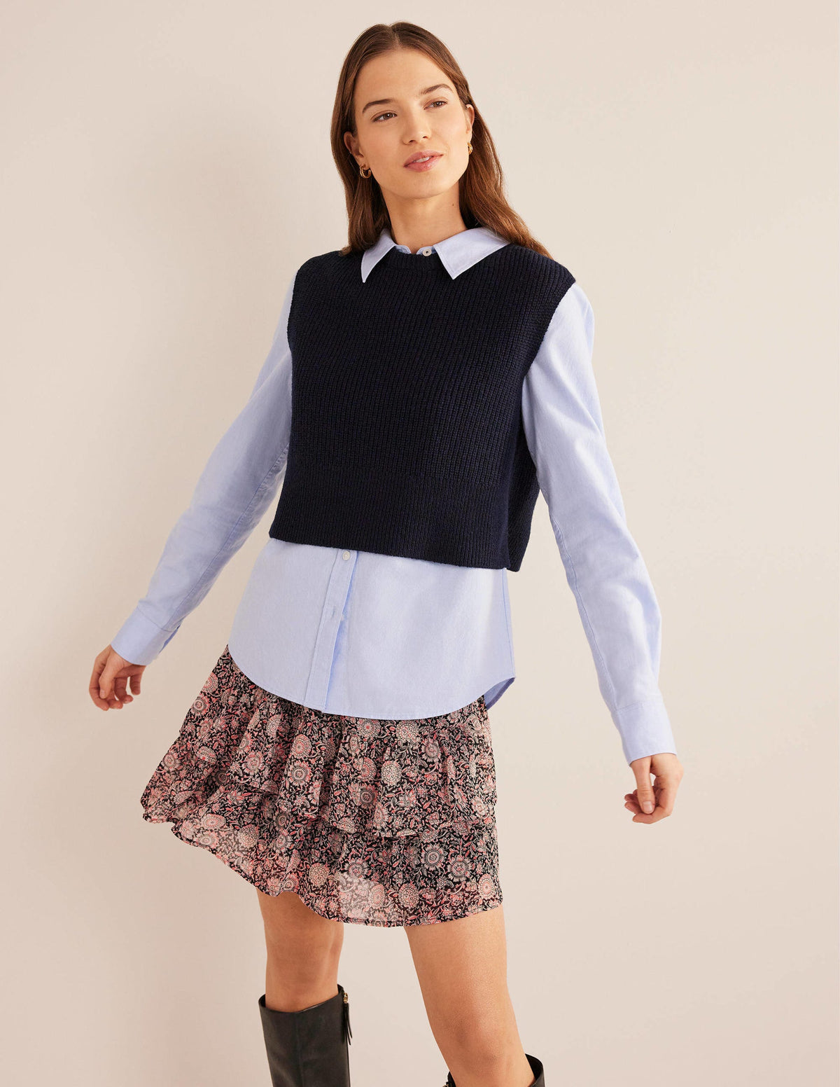 Ruffle Mini Skirt-Popcorn, Floral Tapestry-1