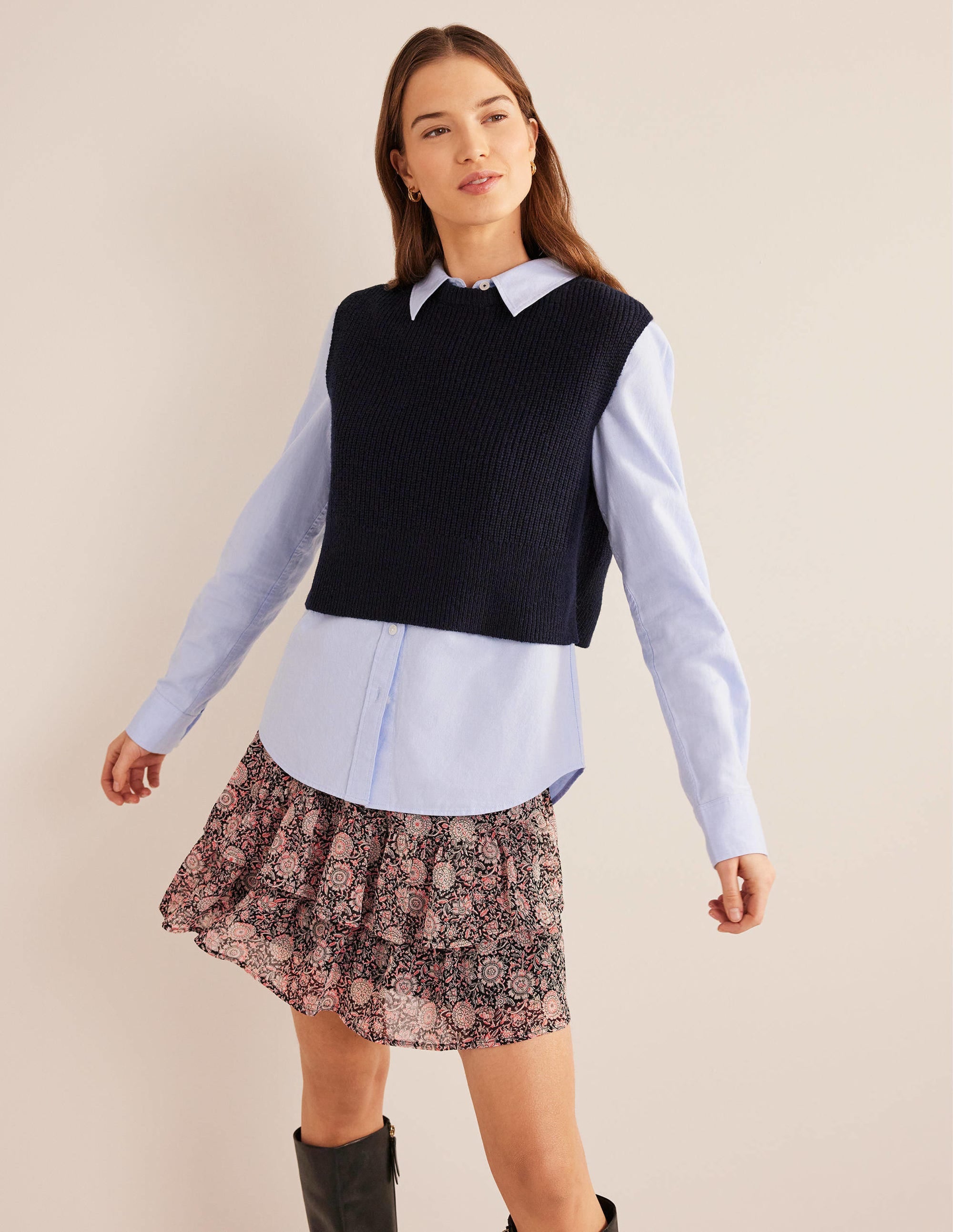 Ruffle Mini Skirt-Popcorn, Floral Tapestry - Image 1