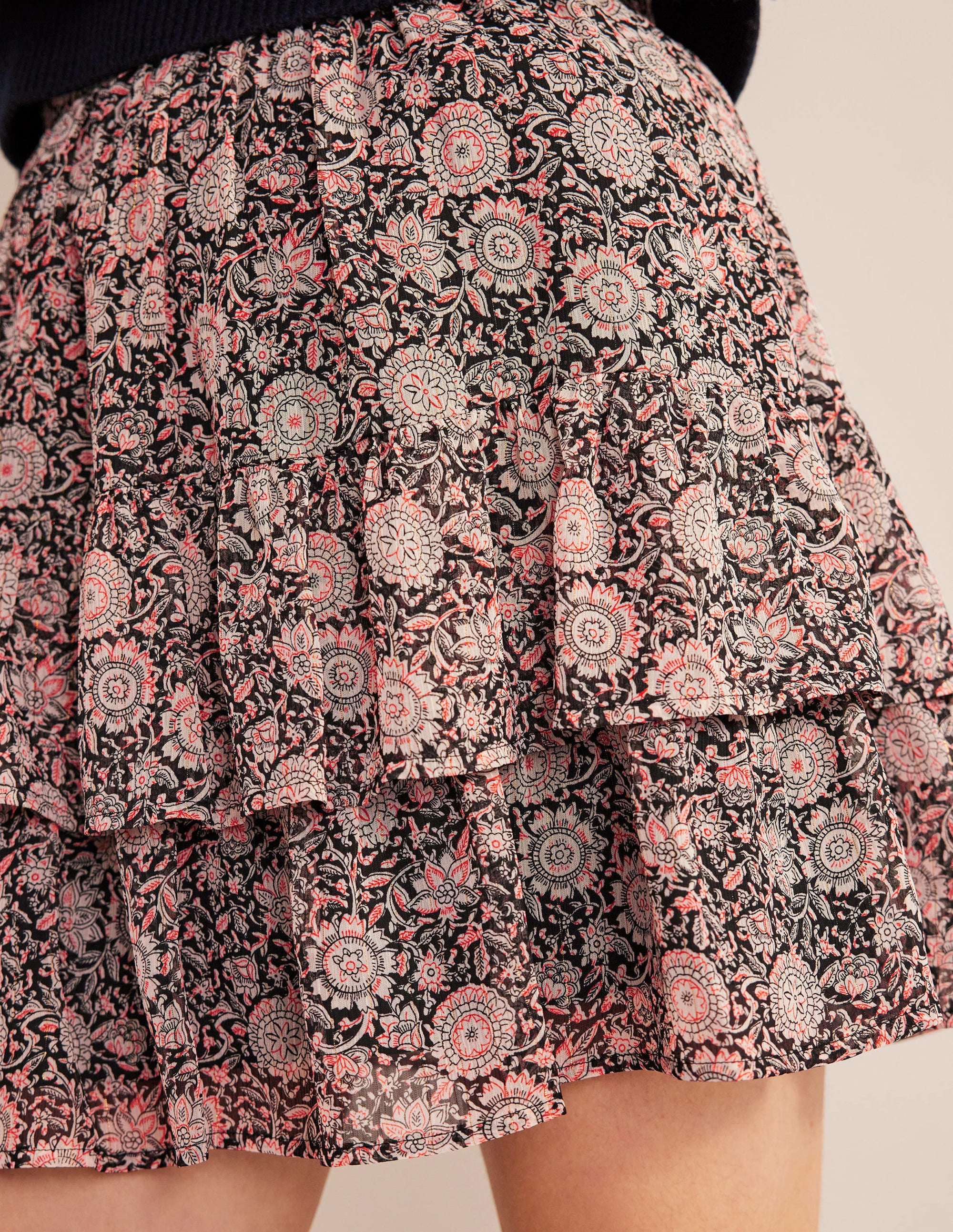 Ruffle Mini Skirt-Popcorn, Floral Tapestry - Image 2