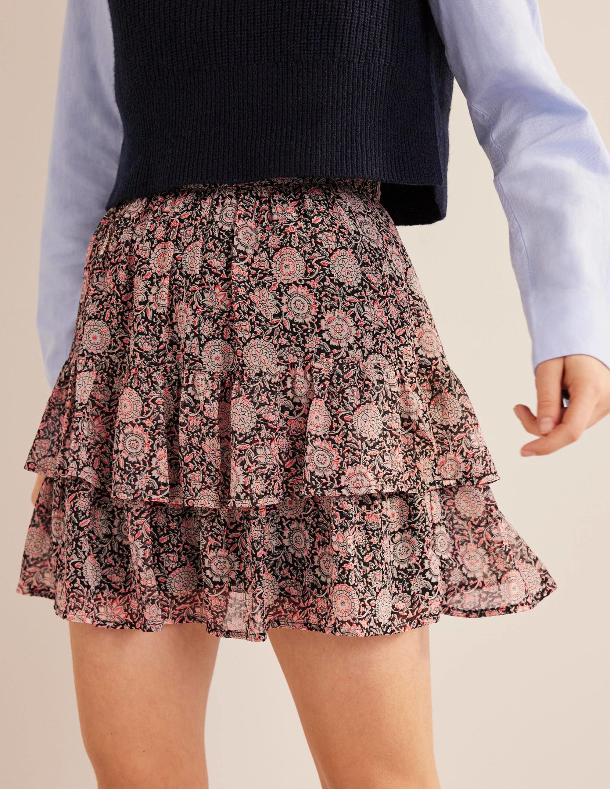 Ruffle Mini Skirt-Popcorn, Floral Tapestry - Image 3