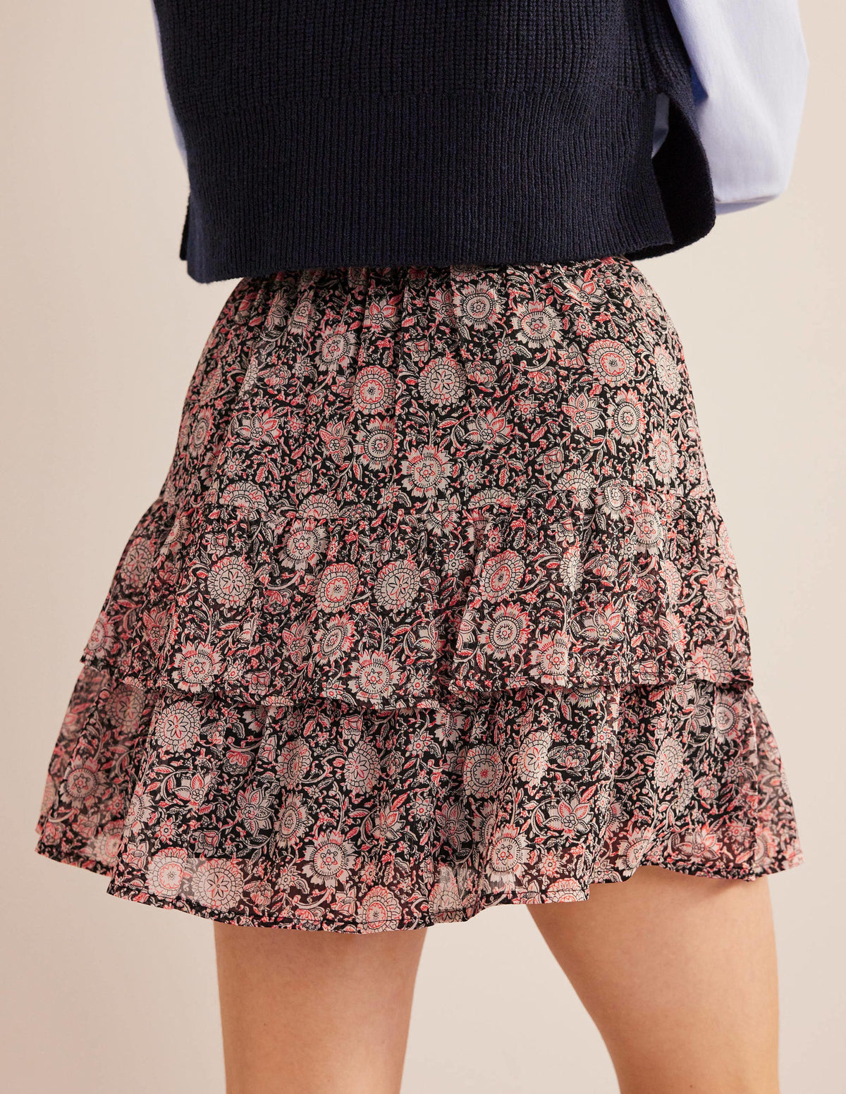 Ruffle Mini Skirt-Popcorn, Floral Tapestry-4