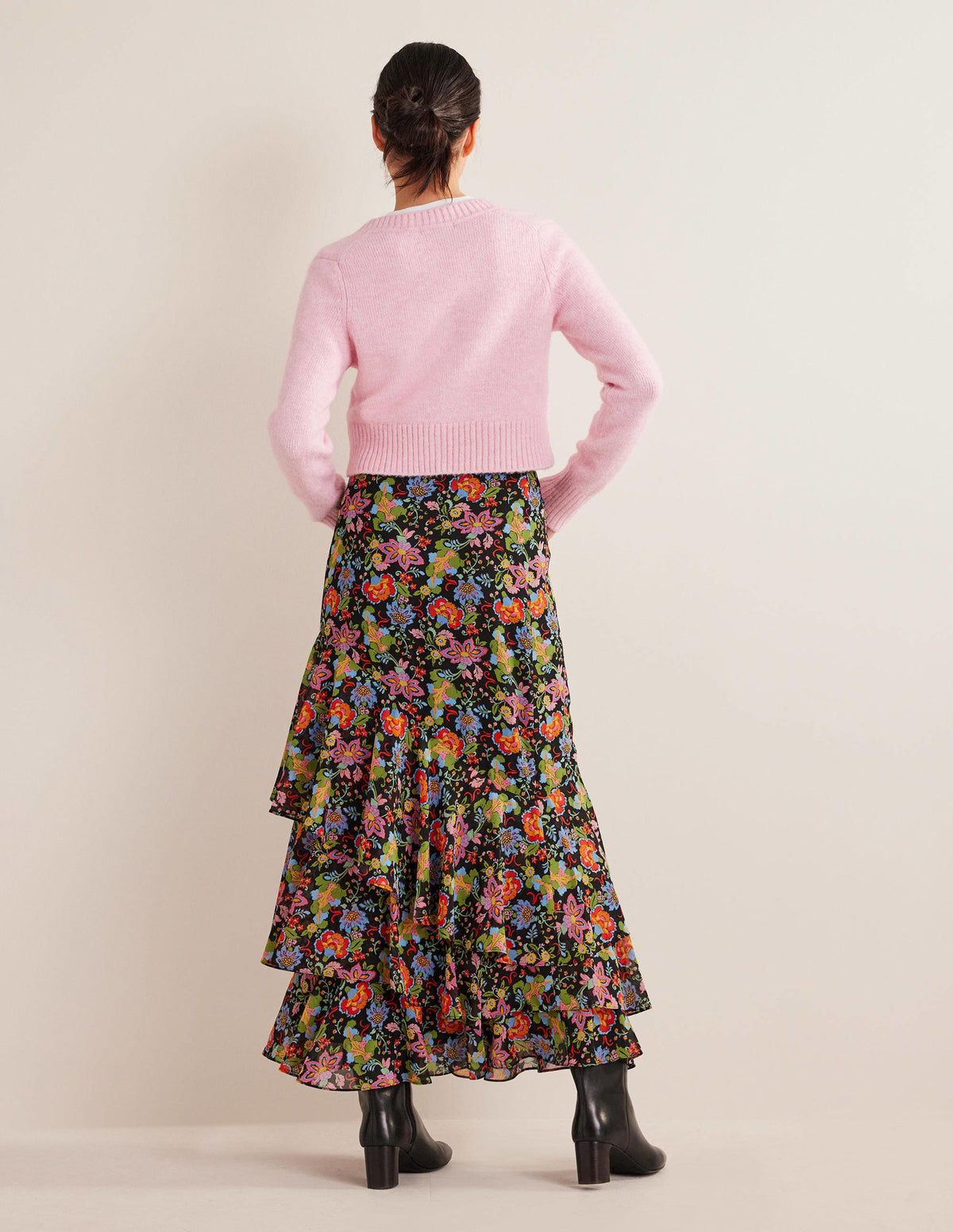 Multi Ruffle Maxi Skirt-Black, Carnation Garden - Image 3
