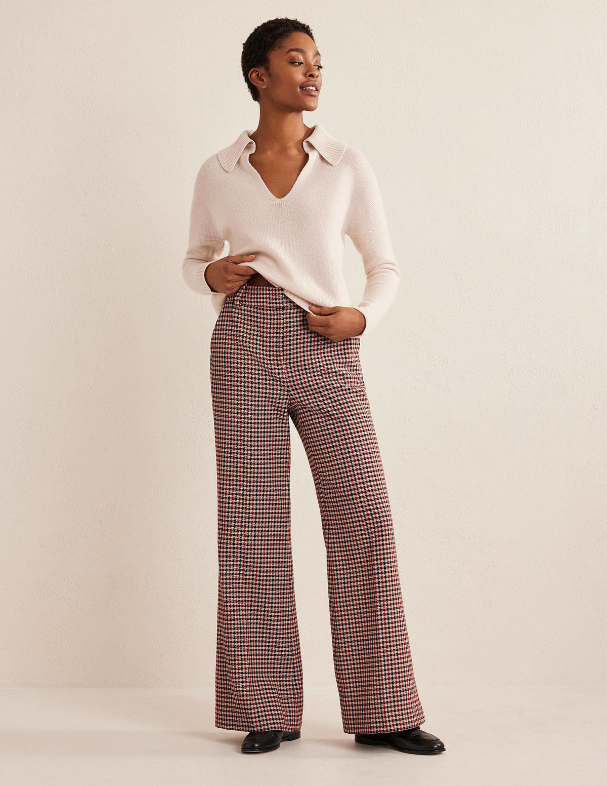 Wide Leg Flared Check Pants-Check-1