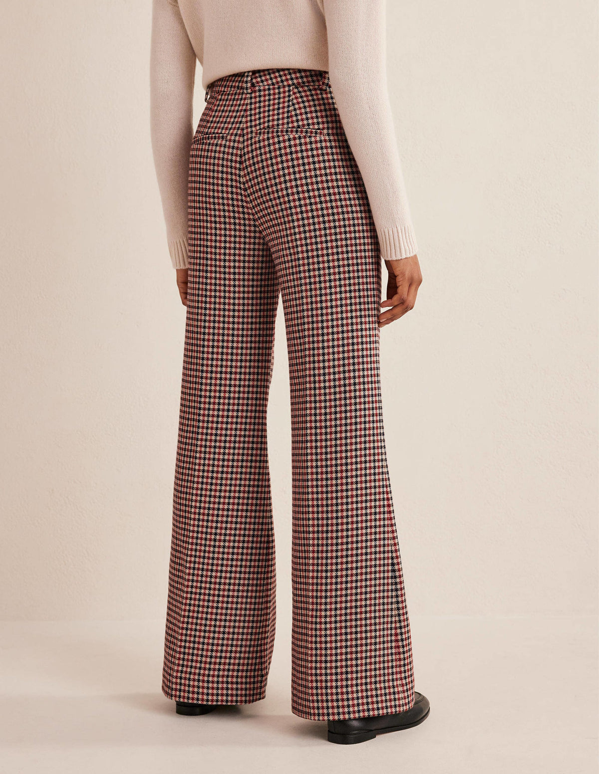 Wide Leg Flared Check Pants-Check-3