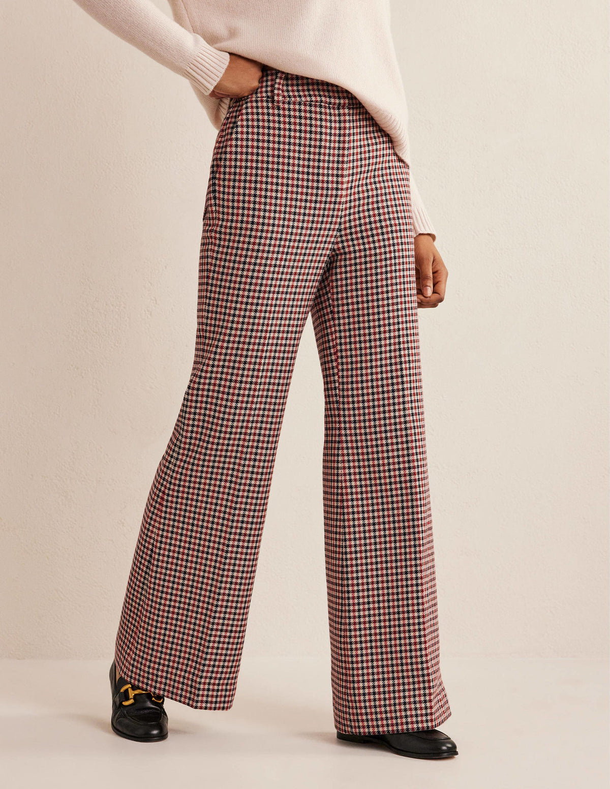 Wide Leg Flared Check Pants-Check-5