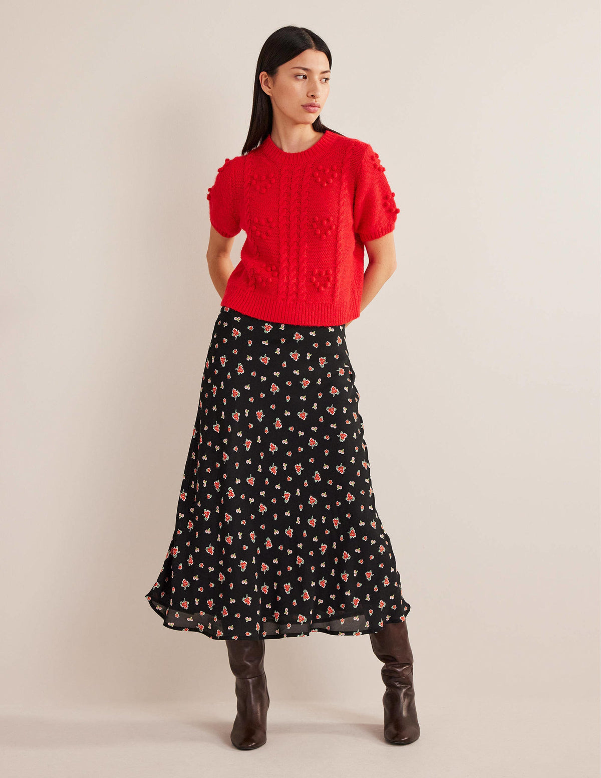 Cecelia Midi Skirt-Black, Rose Pop - Image 1