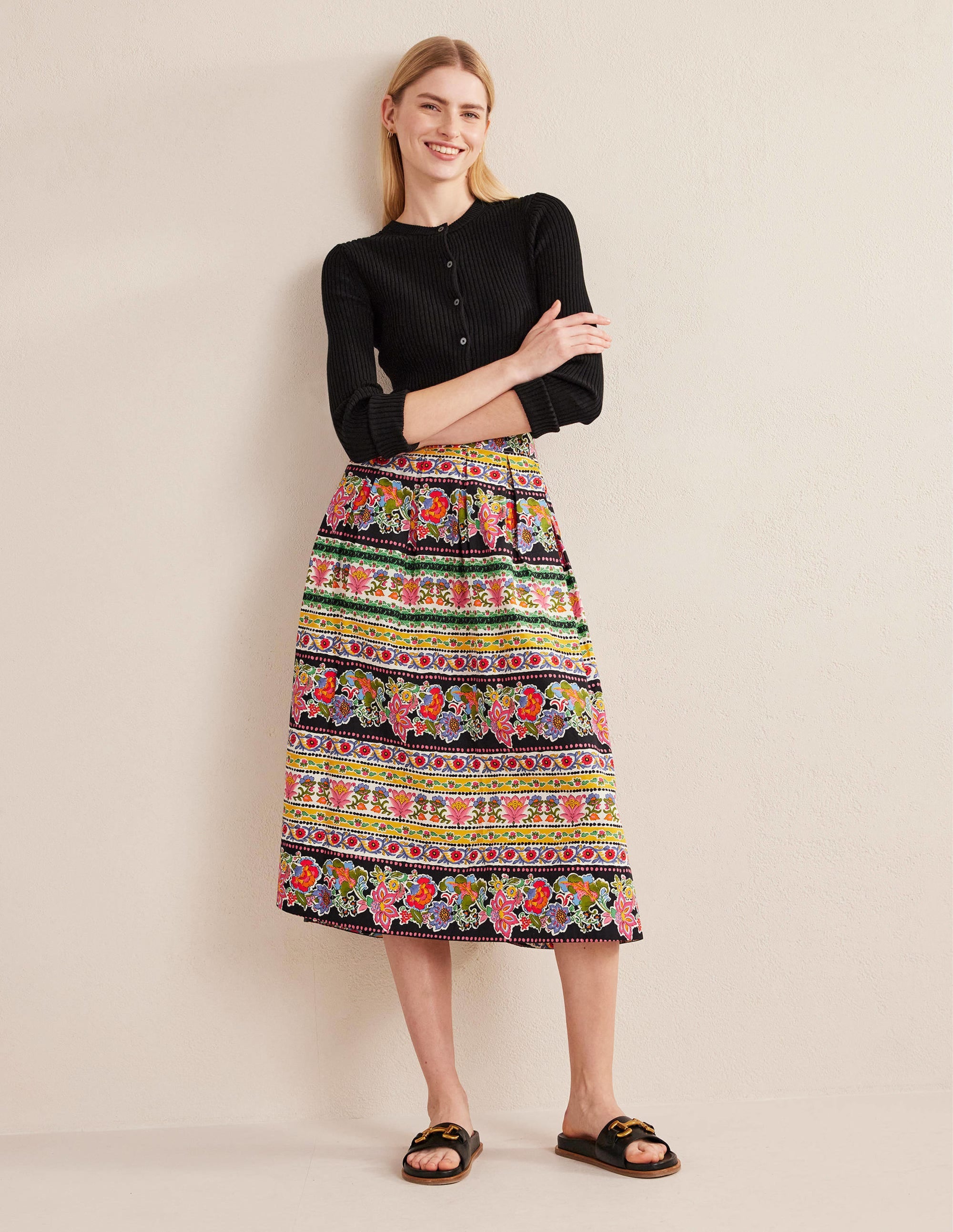 Pleated Full Midi Skirt-Multi, Tapestry Stripe - Image 1