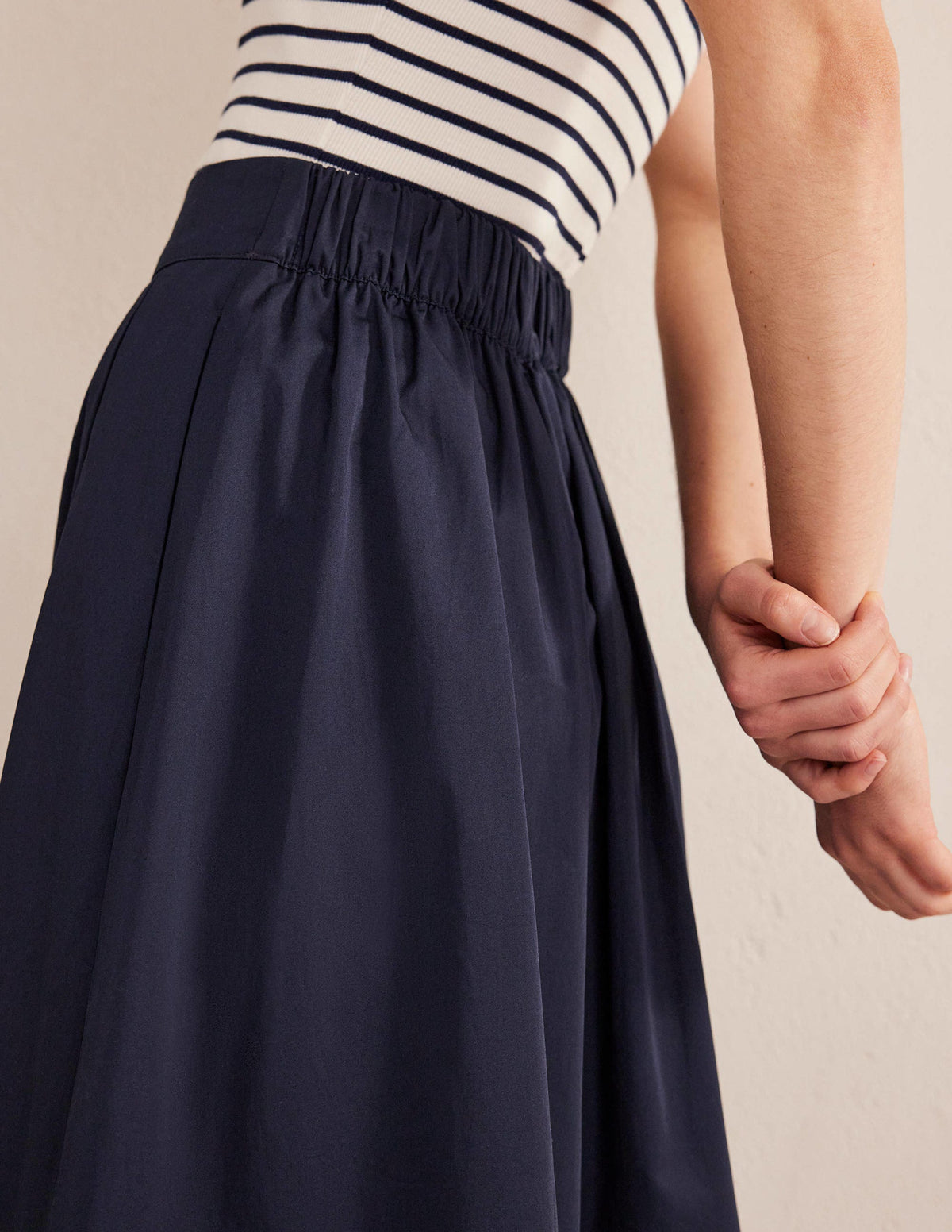 Pleated Full Midi Skirt-Navy-2