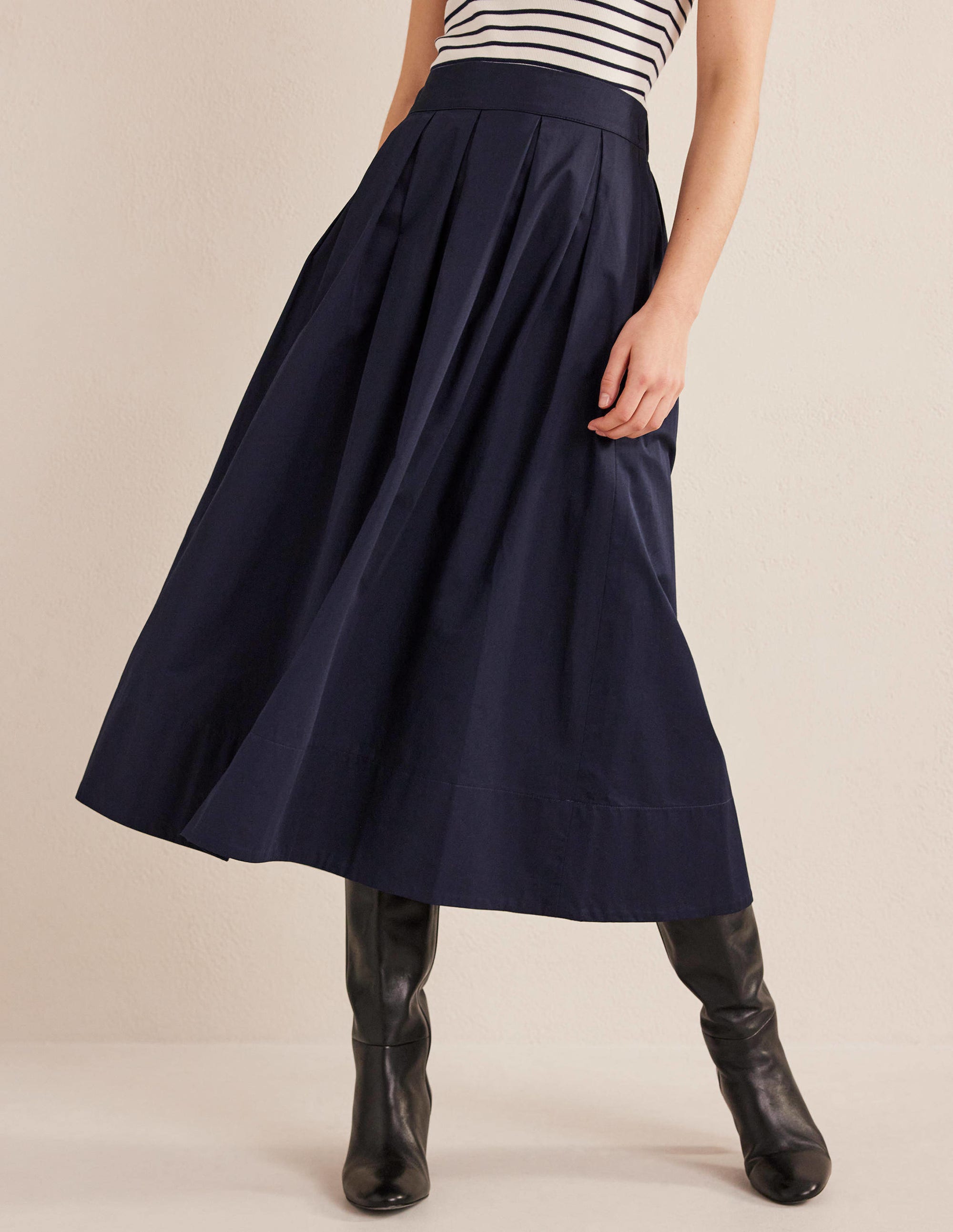 Pleated Full Midi Skirt-Navy - Image 4