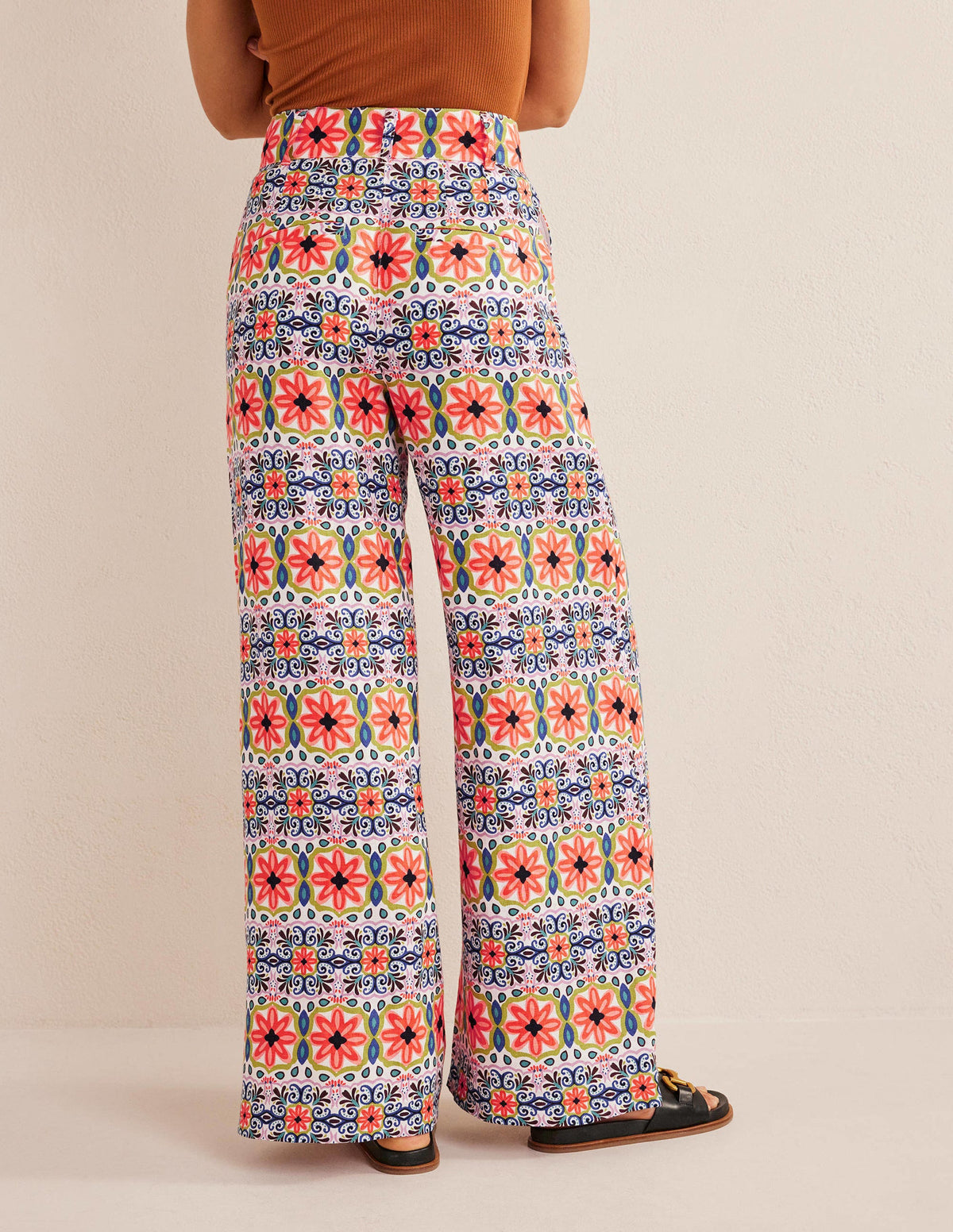Wide Leg Printed Linen Pants-Multi, Tapestry Stripe - Image 3