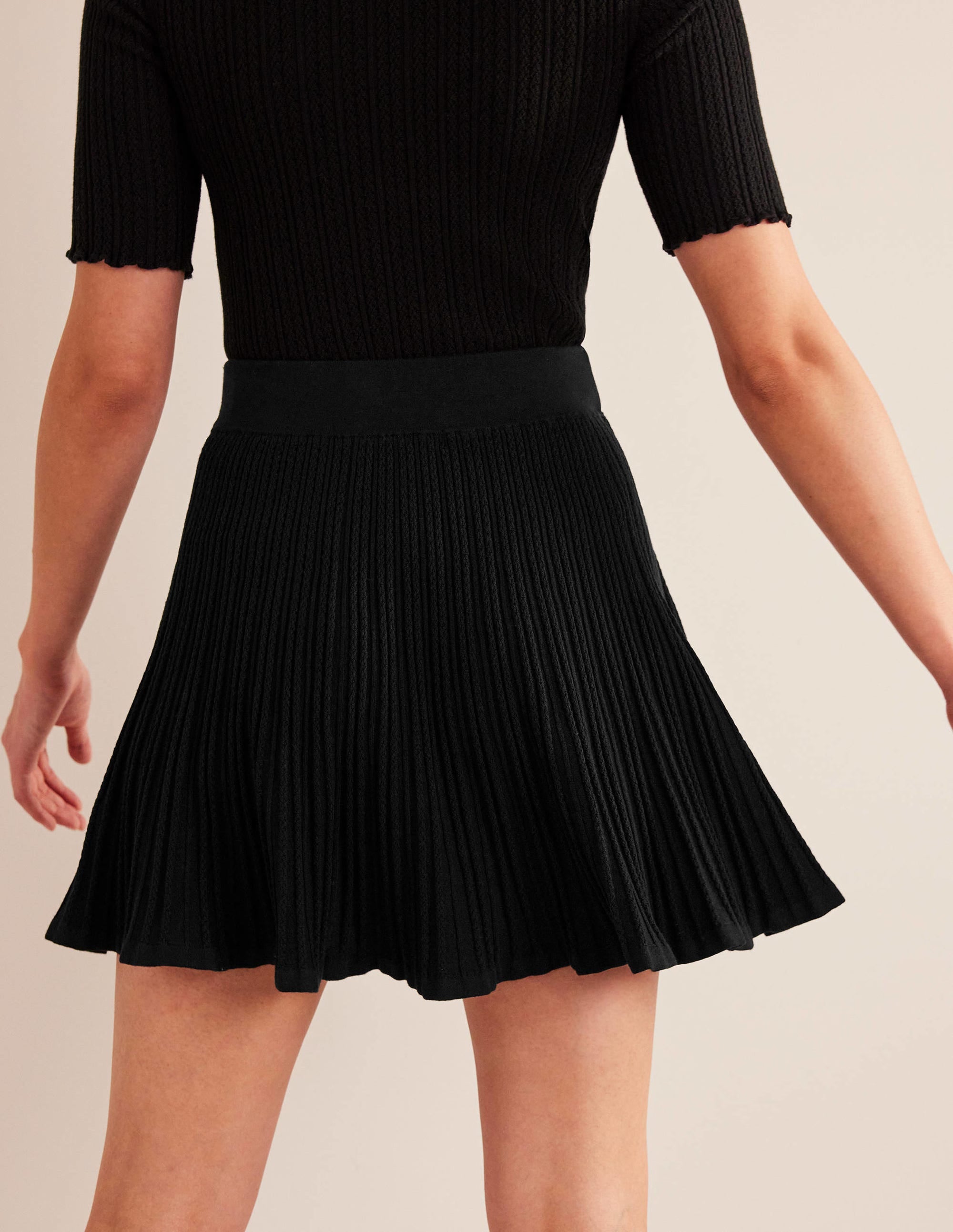 Knitted Pointelle Skirt-Black - Image 3