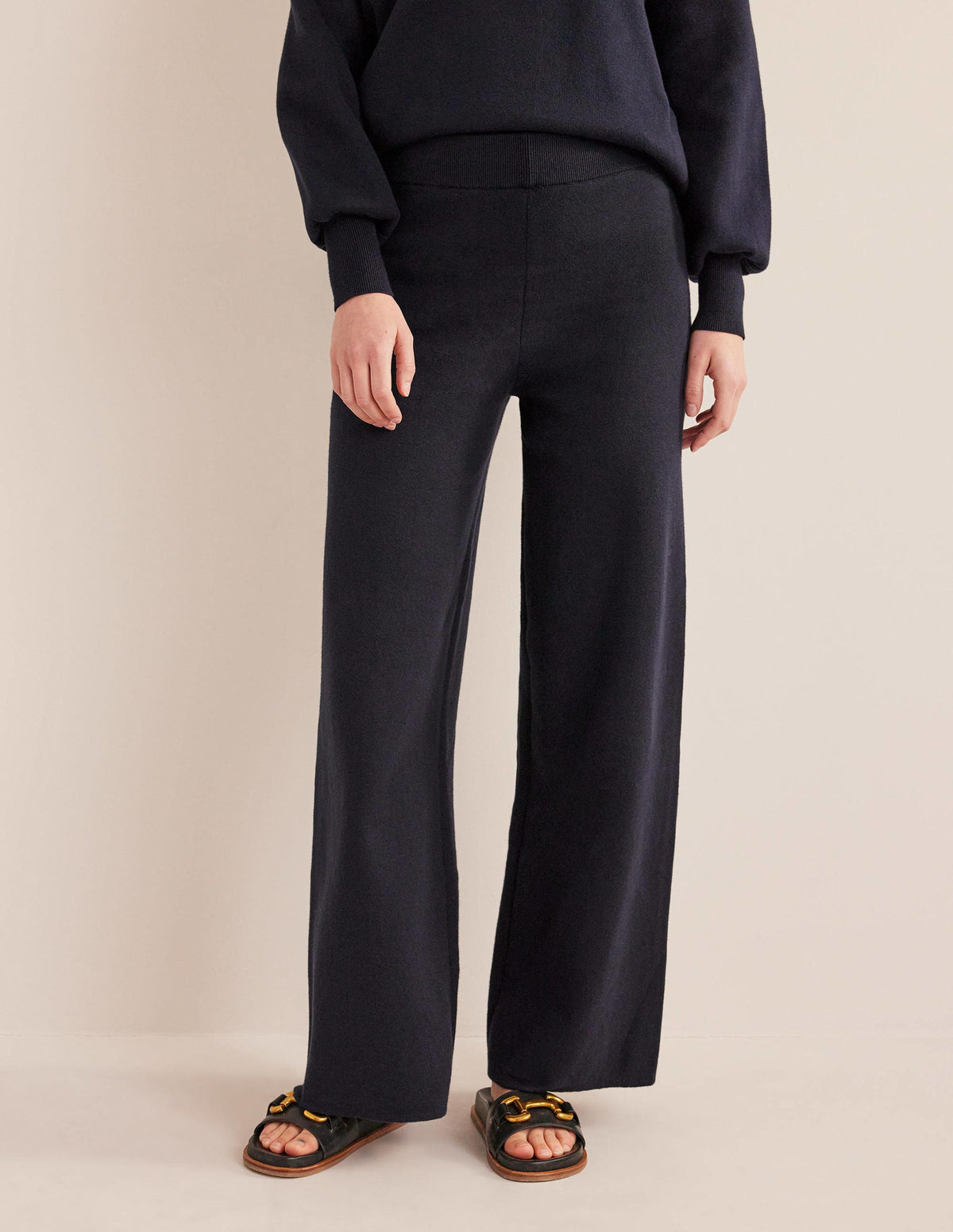 Knitted Wide Leg Pants-Navy - Image 4