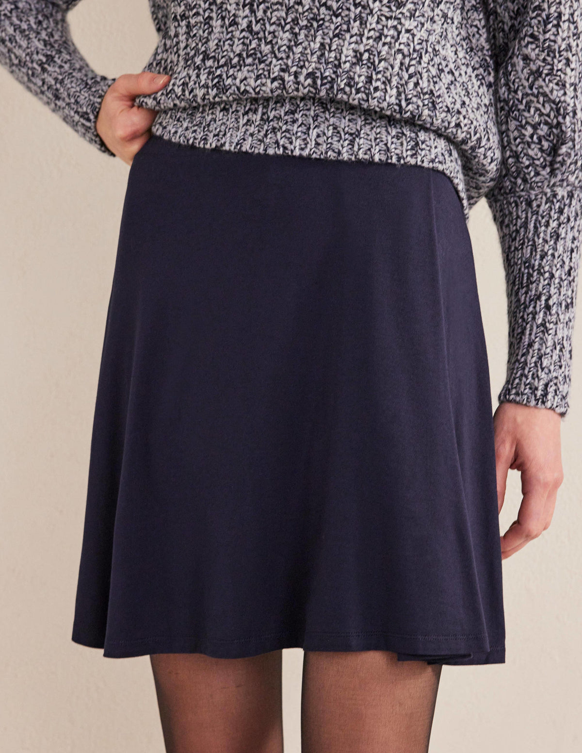 Jersey Wrap Mini Skirt-Navy-4