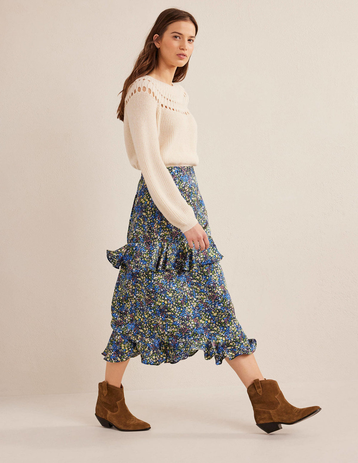 Satin Ruffle Midi Skirt-Nebulas Blue, Gatdenia Petal-1