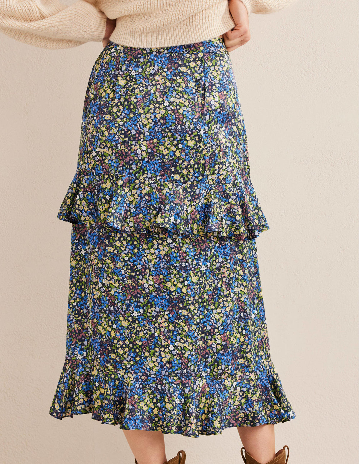 Satin Ruffle Midi Skirt-Nebulas Blue, Gatdenia Petal-3