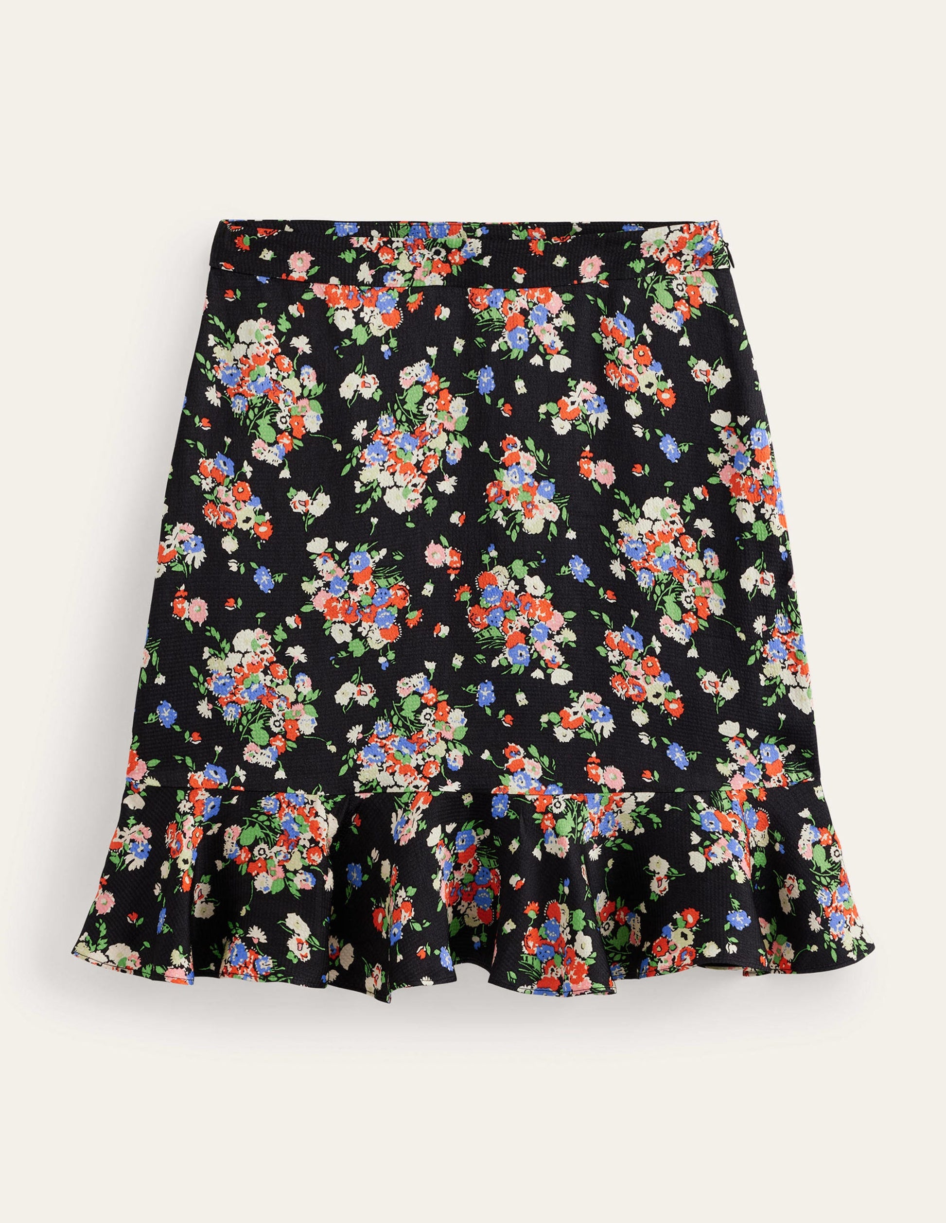 Satin Ruffle Mini Skirt-Black Wild Cluster-2