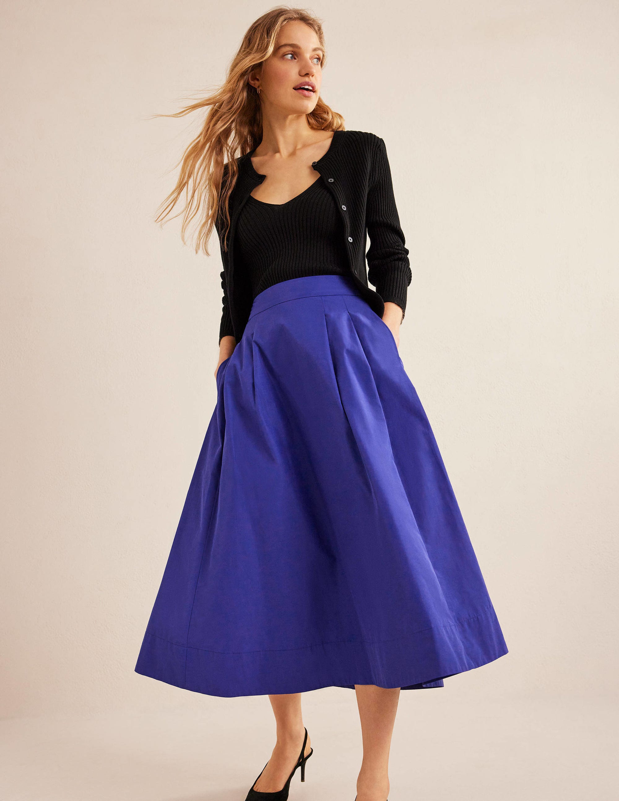 Taffeta Pull-on Midi Skirt-Blue Herron - Image 1