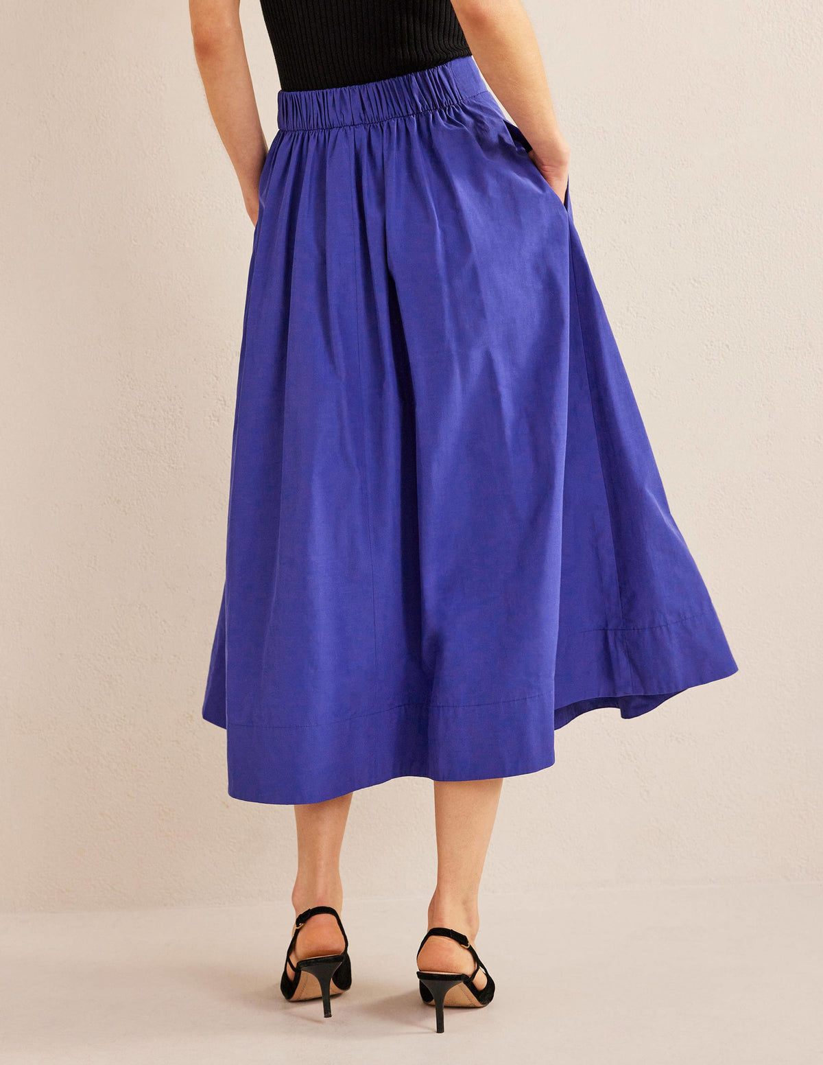 Taffeta Pull-on Midi Skirt-Blue Herron-3