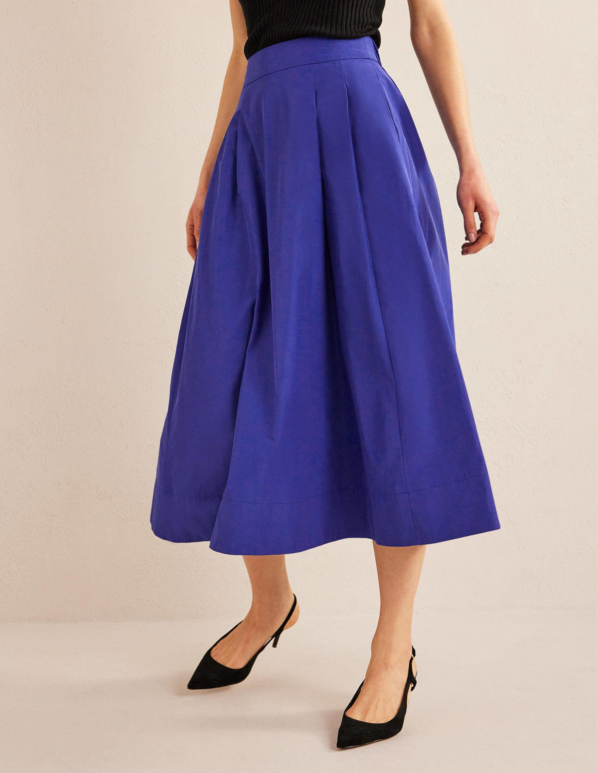 Taffeta Pull-on Midi Skirt-Blue Herron-4