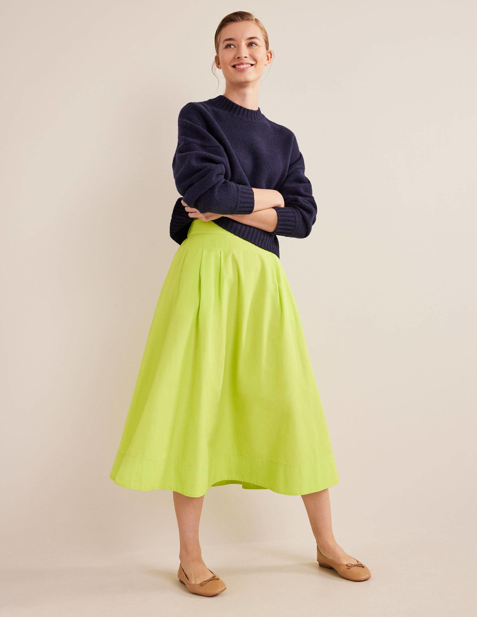 Taffeta Pull-on Midi Skirt-WILD LIME-1