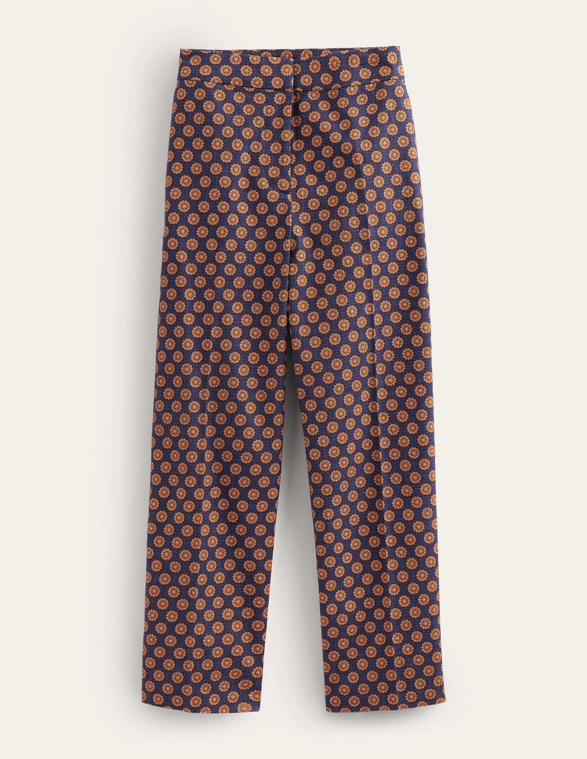 Printed Straight Pants-Navy, Sunflower Geo-6